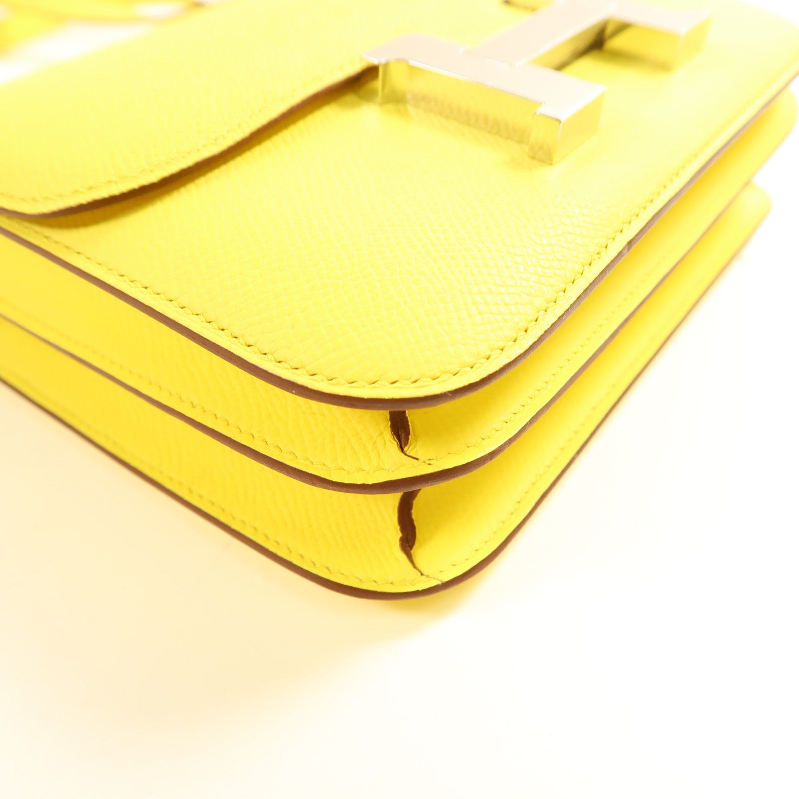 HERMES Epsom皮革Constance Mini 3銀扣肩背袋Jaune Citron