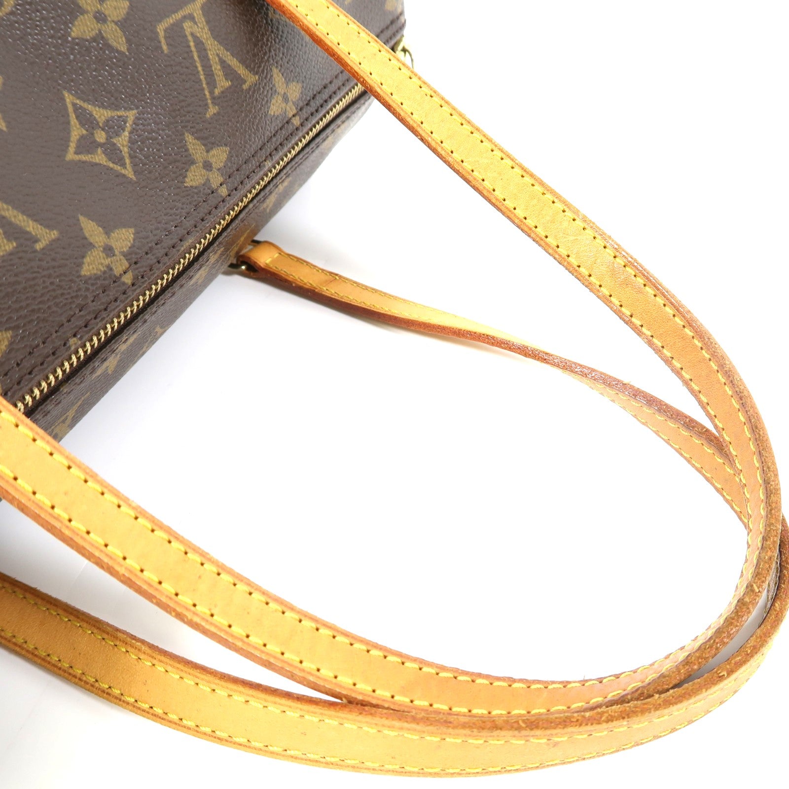 LOUIS VUITTON Monogram Papillon PM金扣手挽袋棕色