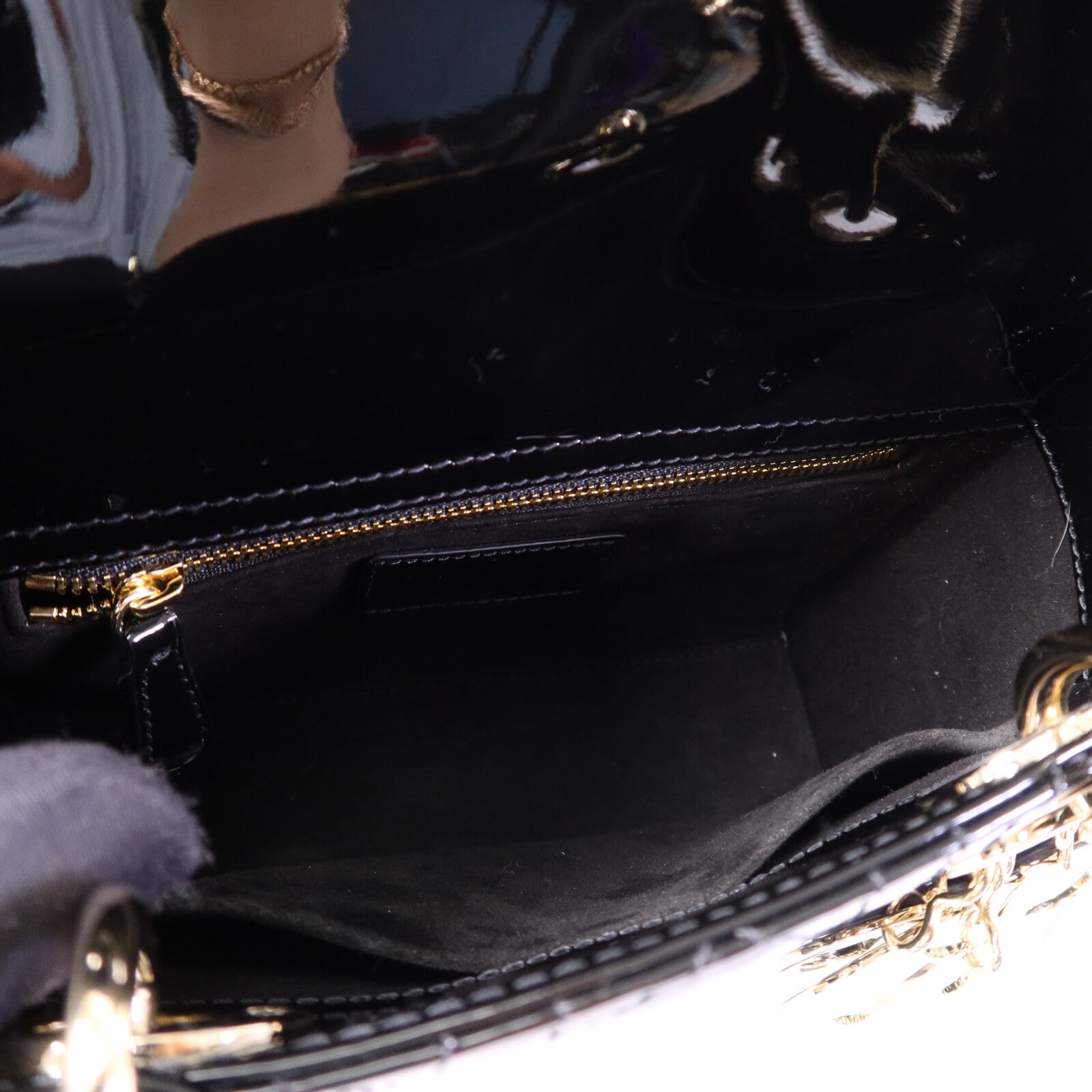 Dior 漆皮皮革Lady Dior Small金扣手挽肩背兩用袋