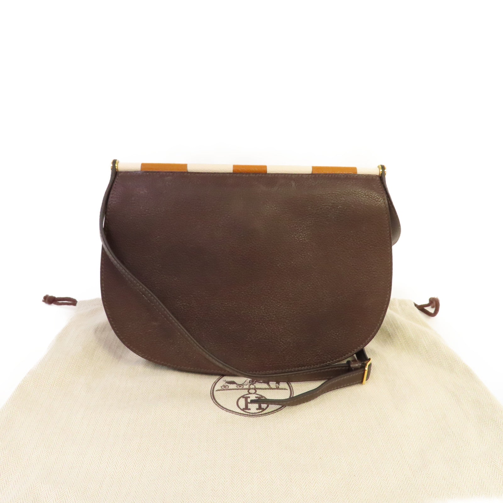 HERMES 【激減優惠】Clemence皮革Sac Saut 25 Shoulder Bag金扣肩背袋啡色