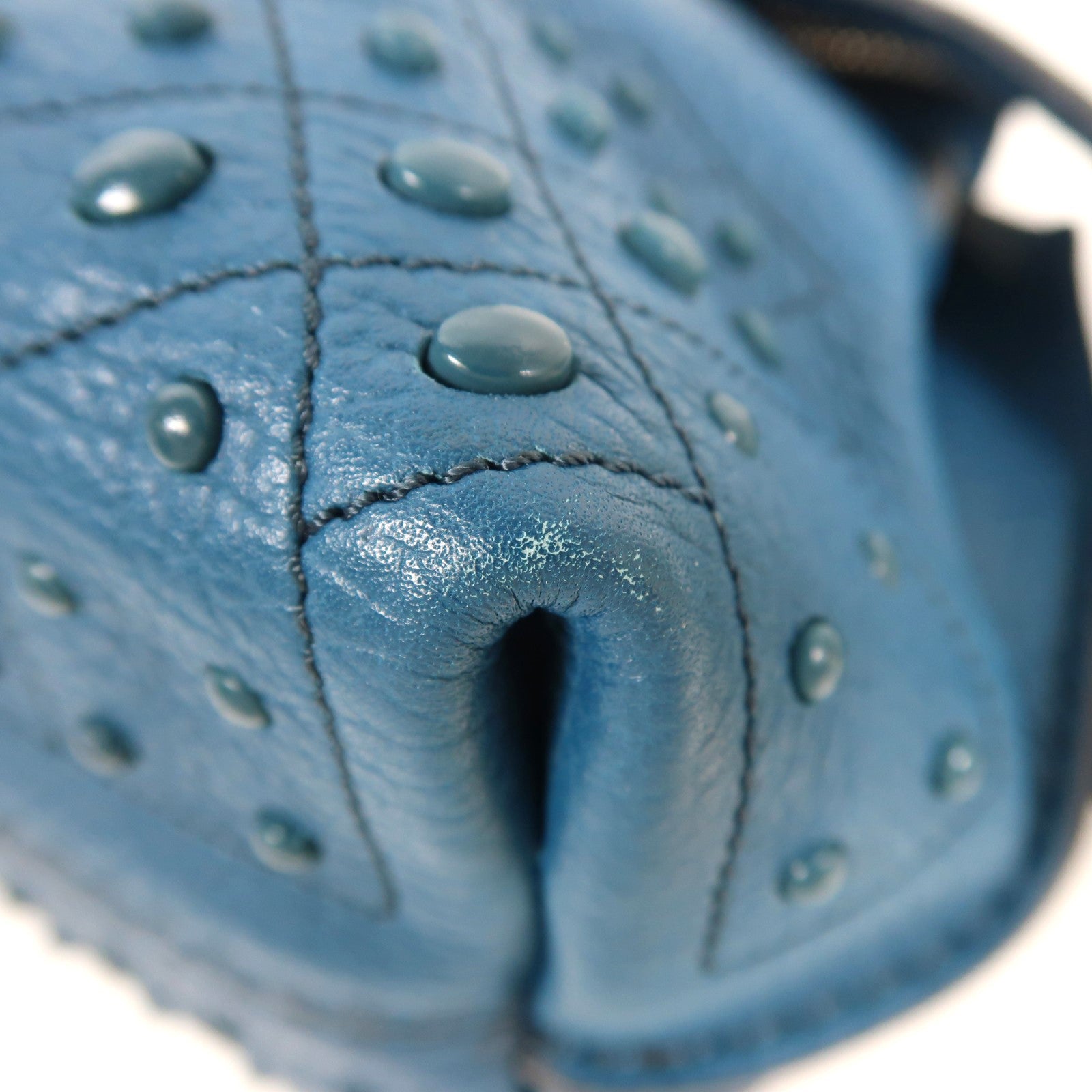 TOD'S 牛皮皮革Shoulder Bag銀扣手挽肩背兩用袋藍色