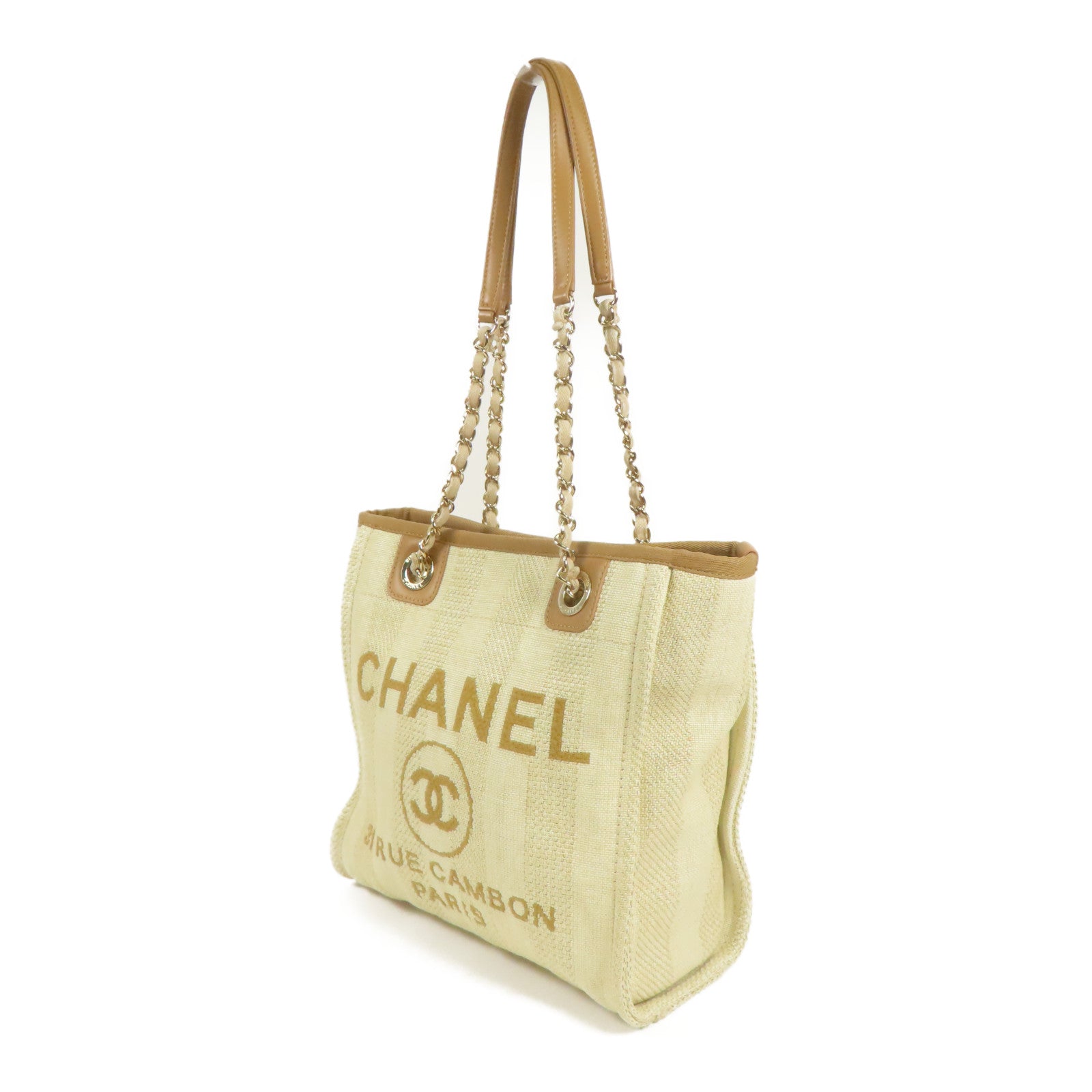 CHANEL 帆布Deauville PM金扣鏈帶肩背袋