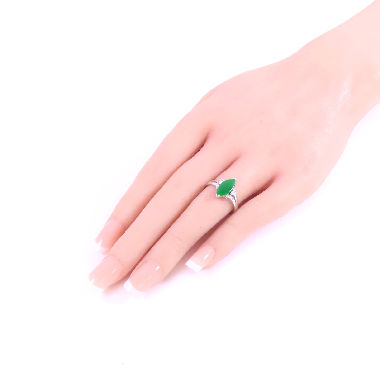 JEWELRY 【激減優惠】18K白金/翡翠/鑽石Jade Diamond Ring戒指US#6.5