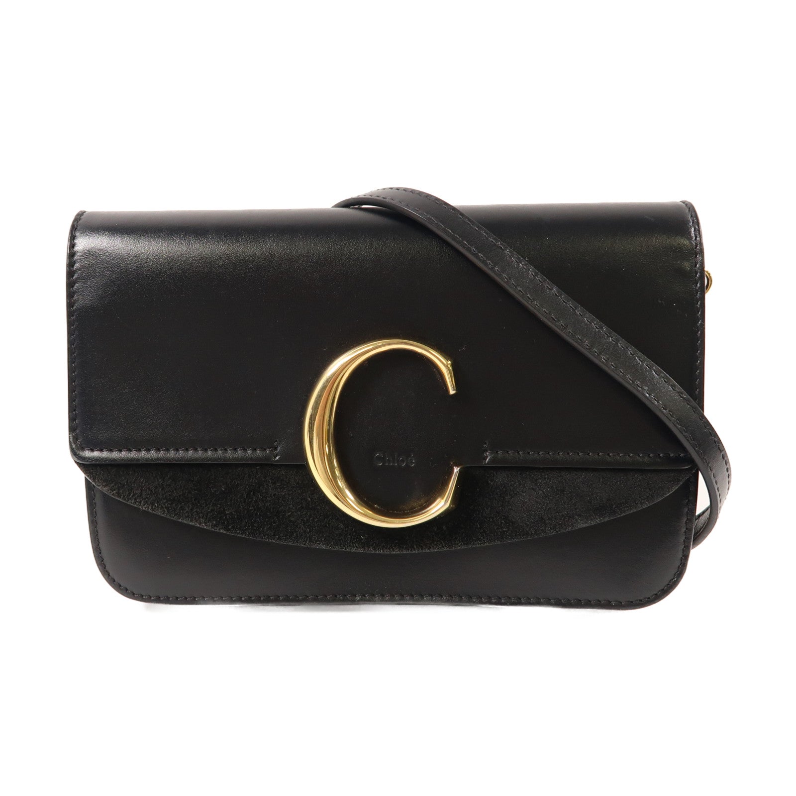 Chloe 牛皮皮革Shoulder Bag金扣鏈帶肩背袋黑色