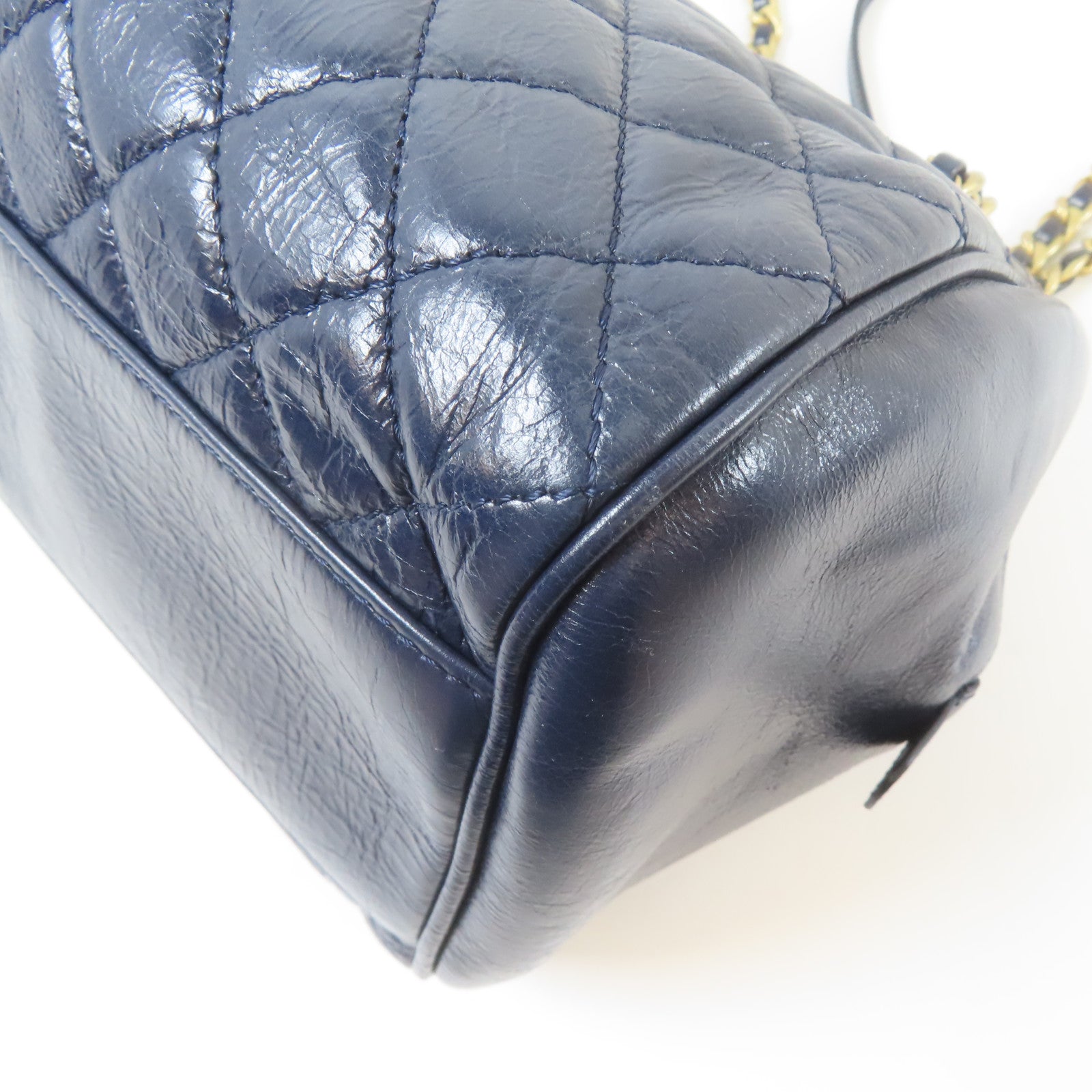 CHANEL 菱格牛皮皮革Coco Mark Chain Bag金扣鏈帶肩背袋深藍色