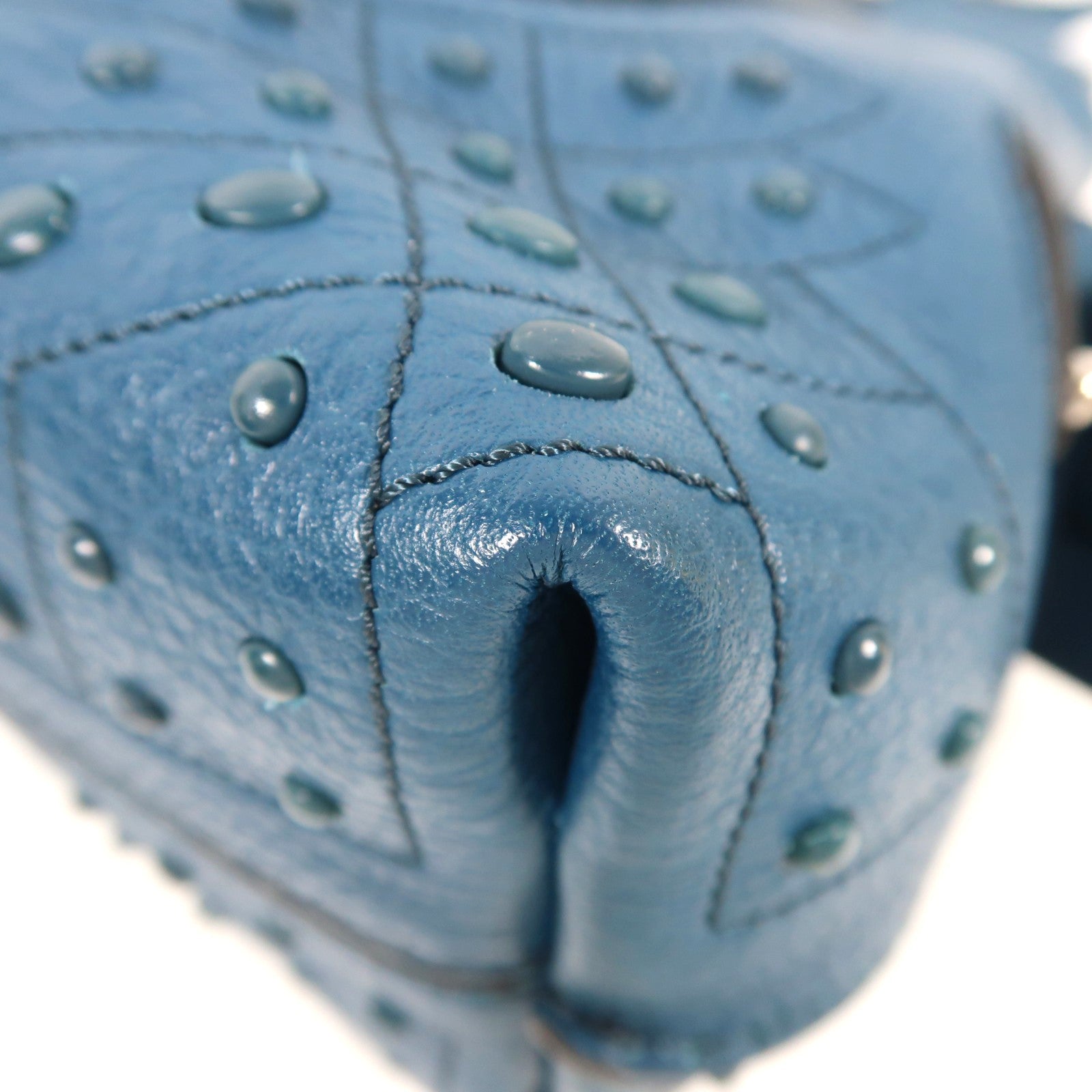 TOD'S 牛皮皮革Shoulder Bag銀扣手挽肩背兩用袋藍色