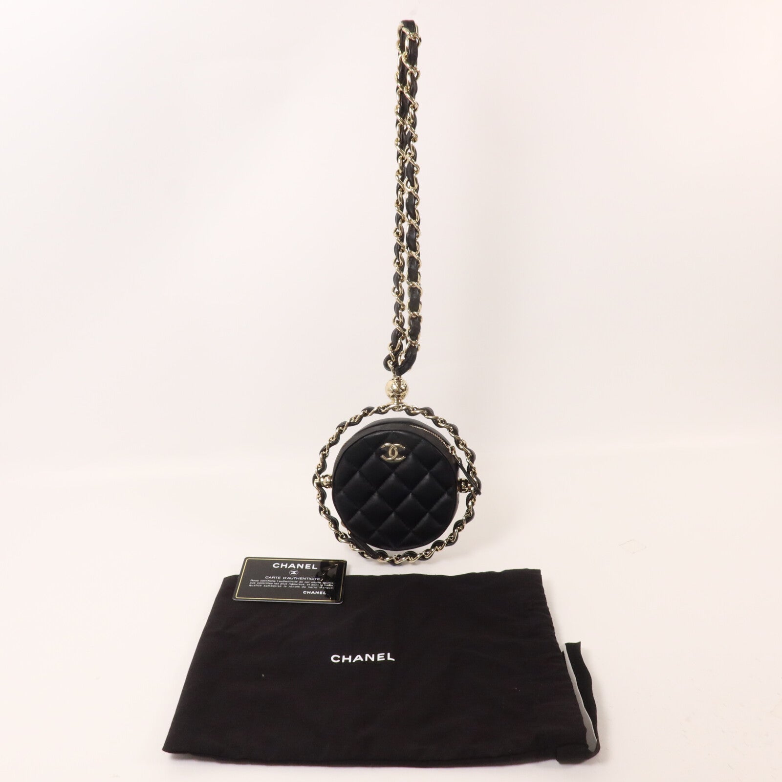CHANEL 羊皮皮革Round Clutch With Chain鏈帶手拿包