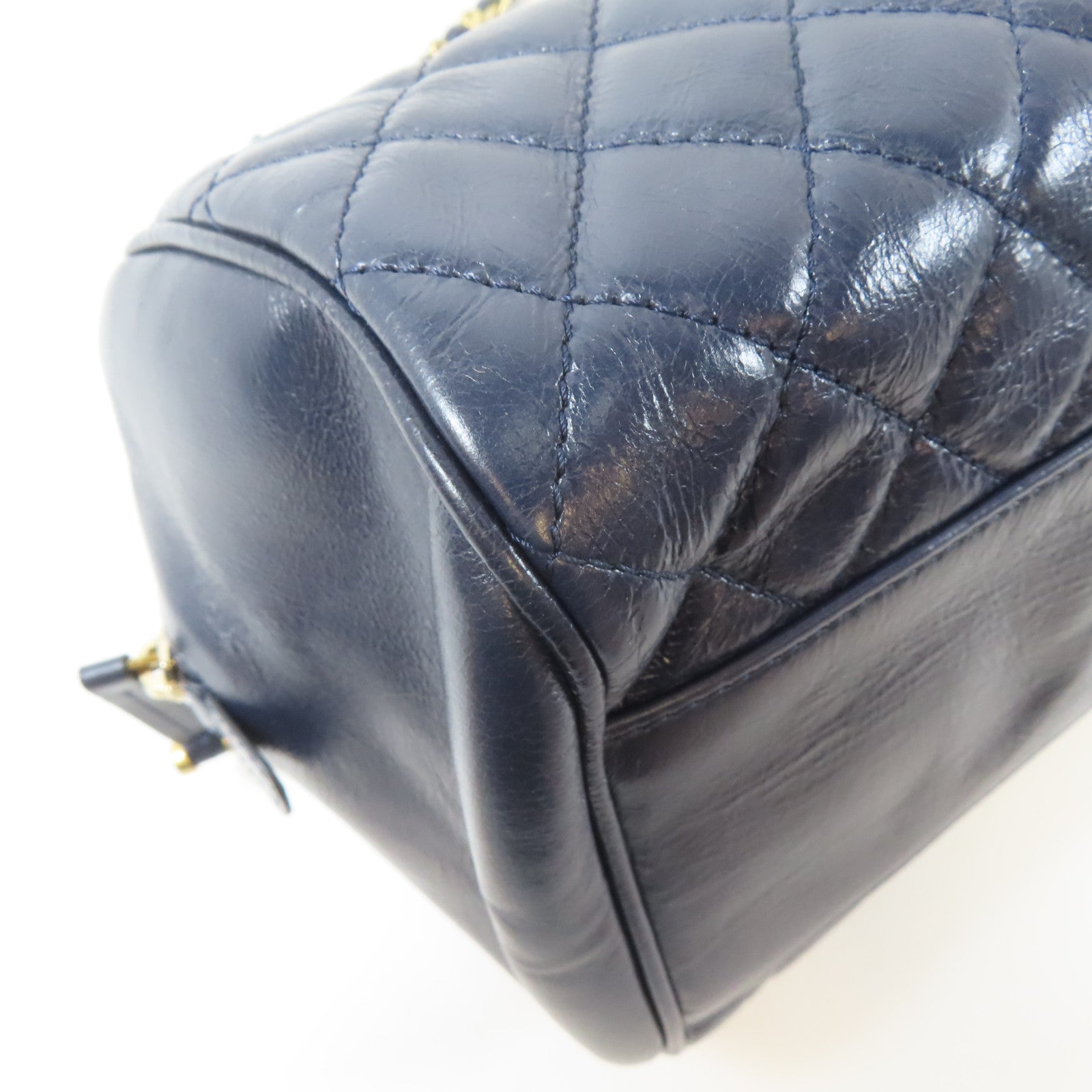 CHANEL 菱格牛皮皮革Coco Mark Chain Bag金扣鏈帶肩背袋深藍色