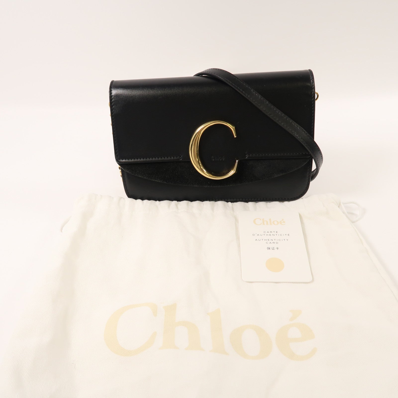 Chloe 牛皮皮革Shoulder Bag金扣鏈帶肩背袋黑色