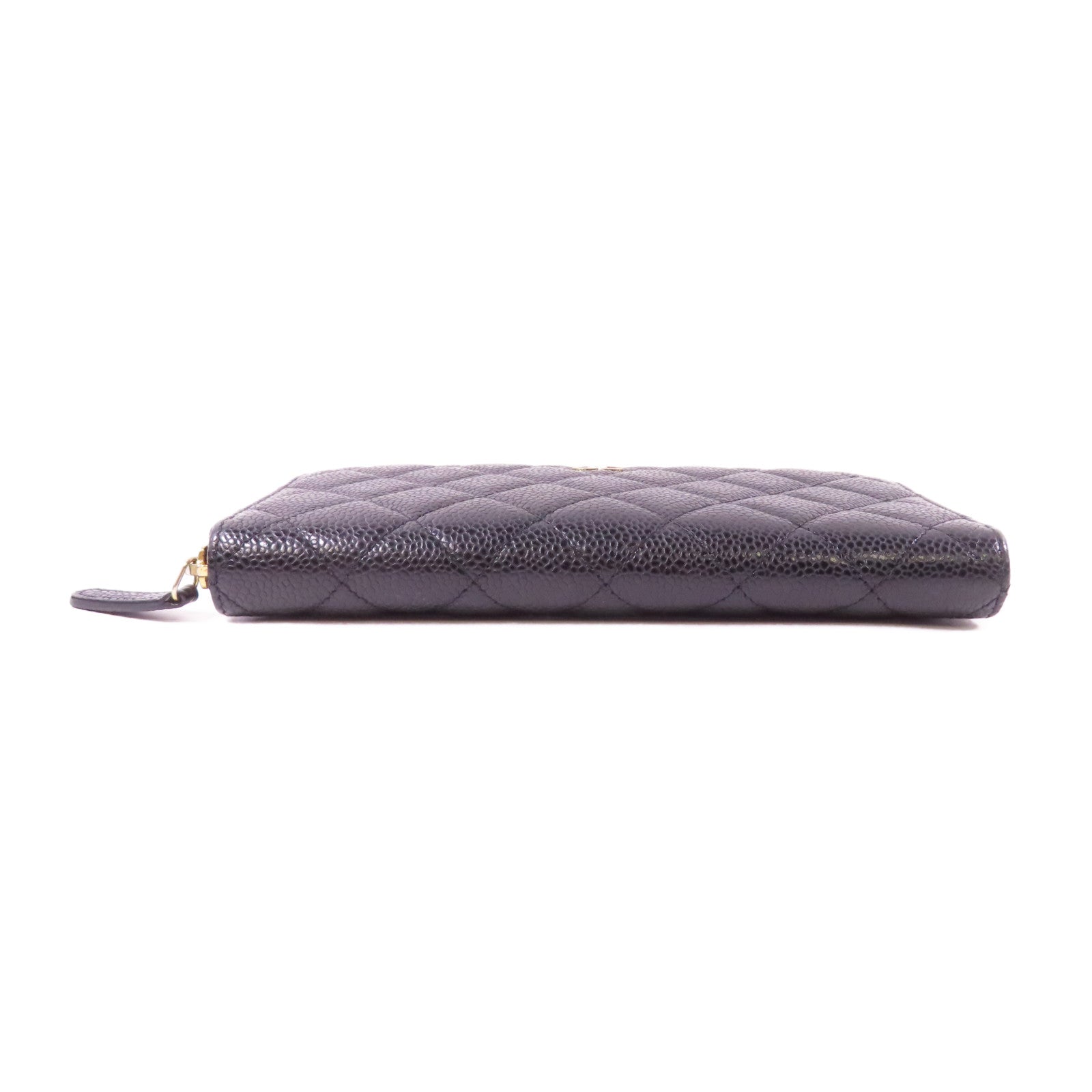 CHANEL 菱格牛皮皮革Long Zipper Wallet金扣長錢包黑色