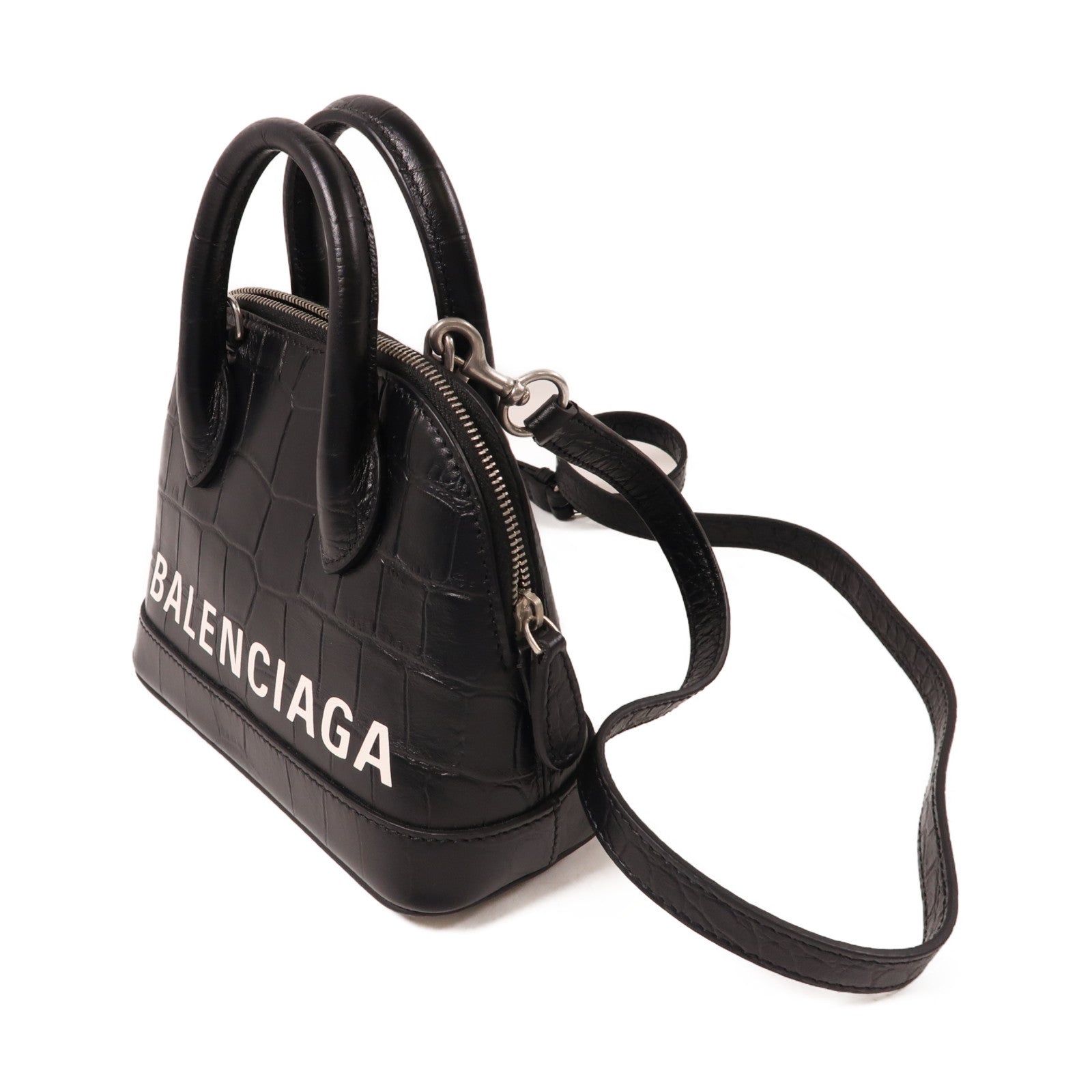 BALENCIAGA 牛皮皮革Ville銀扣手挽肩背兩用袋黑色