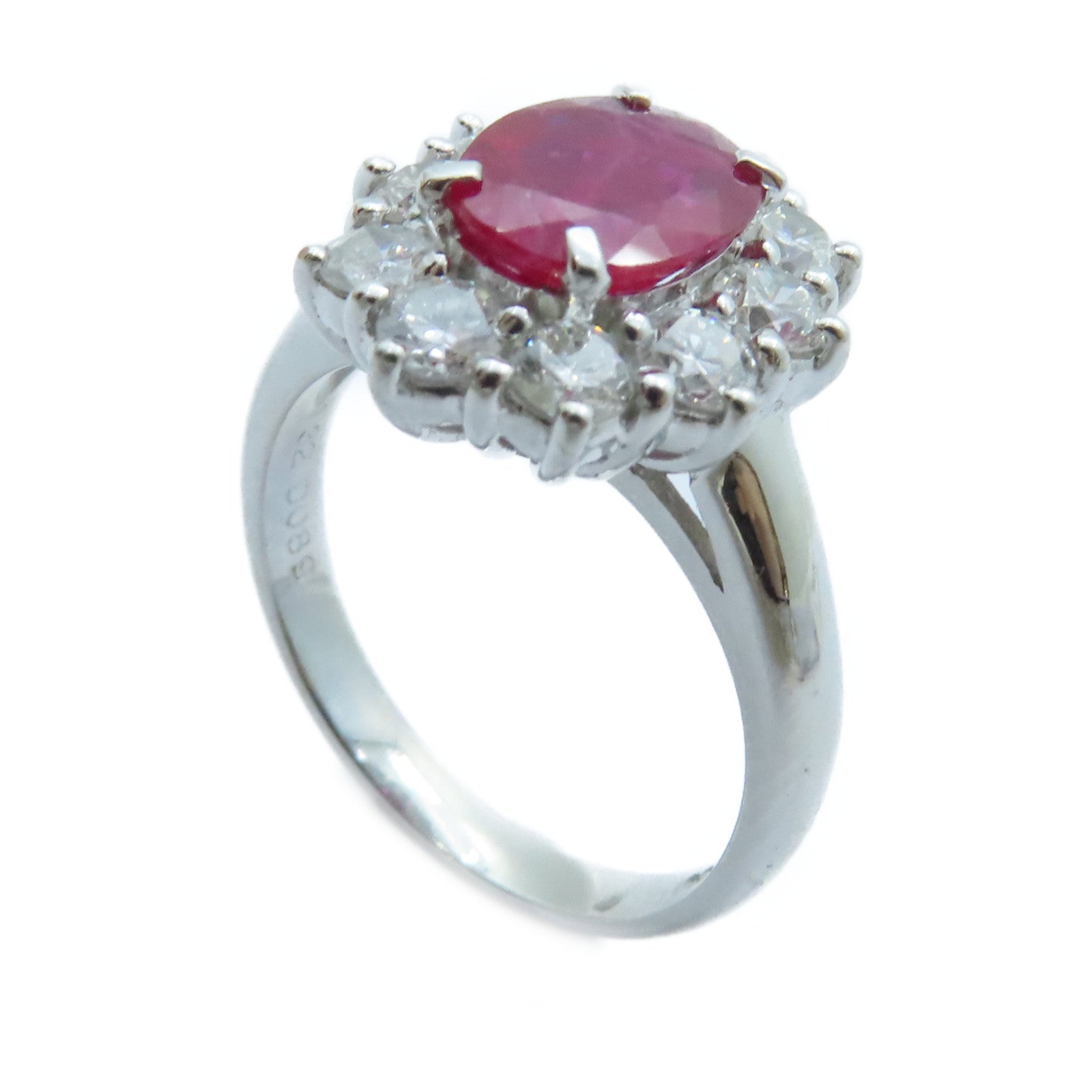 JEWELRY PT850鉑金Ruby Diamond Ring 1.32ct紅寶石/0.89ct鑽石戒指US#5.5
