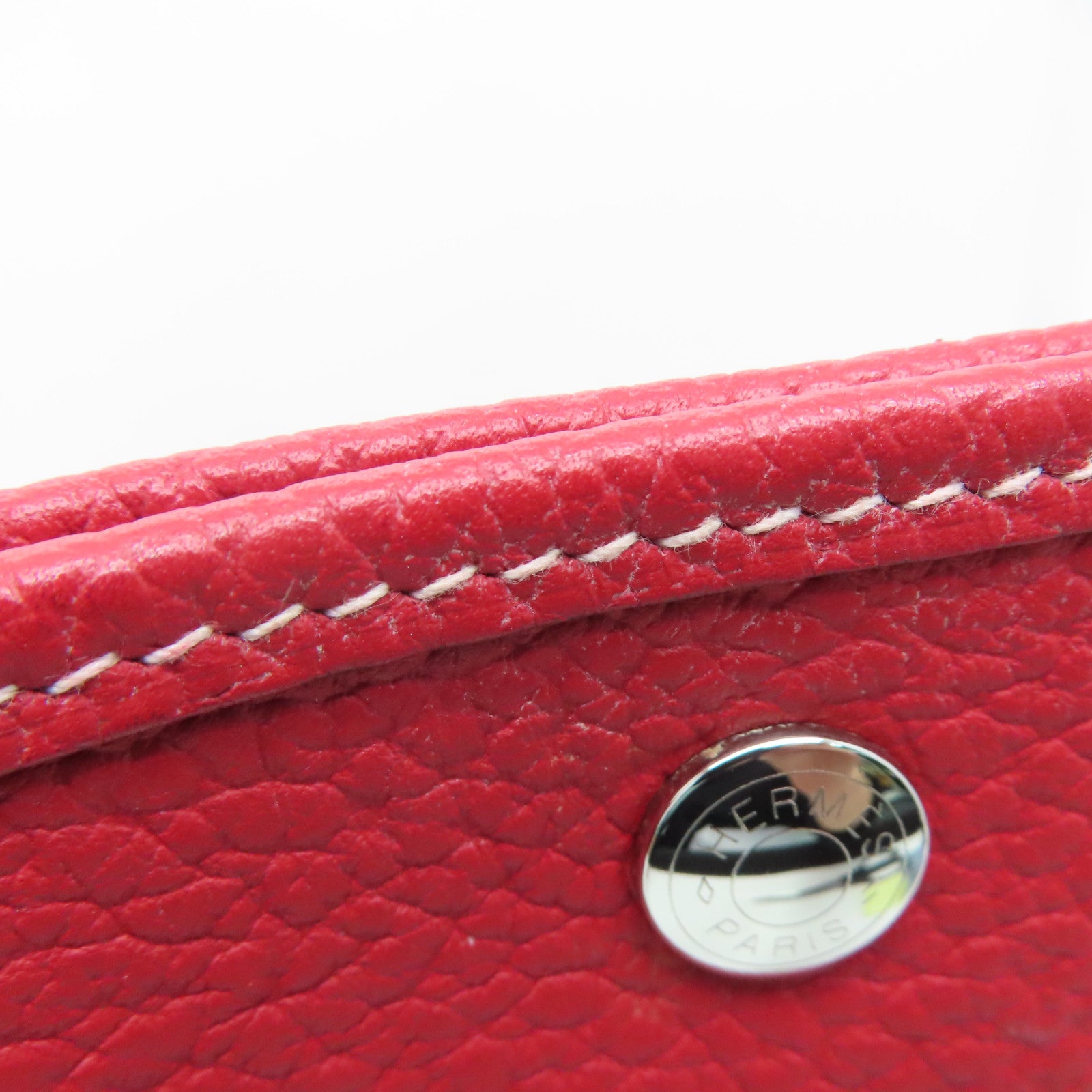 HERMES Country Leather Garden Party PM Silver Buckle Handle Bag Red