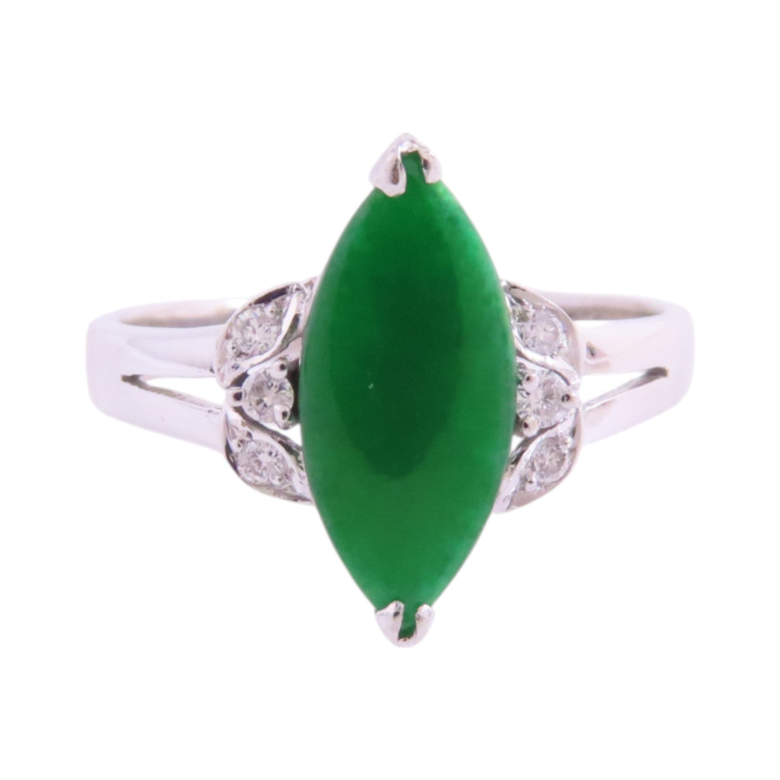 JEWELRY 18K白金/翡翠/鑽石Jade Diamond Ring戒指US#6.5
