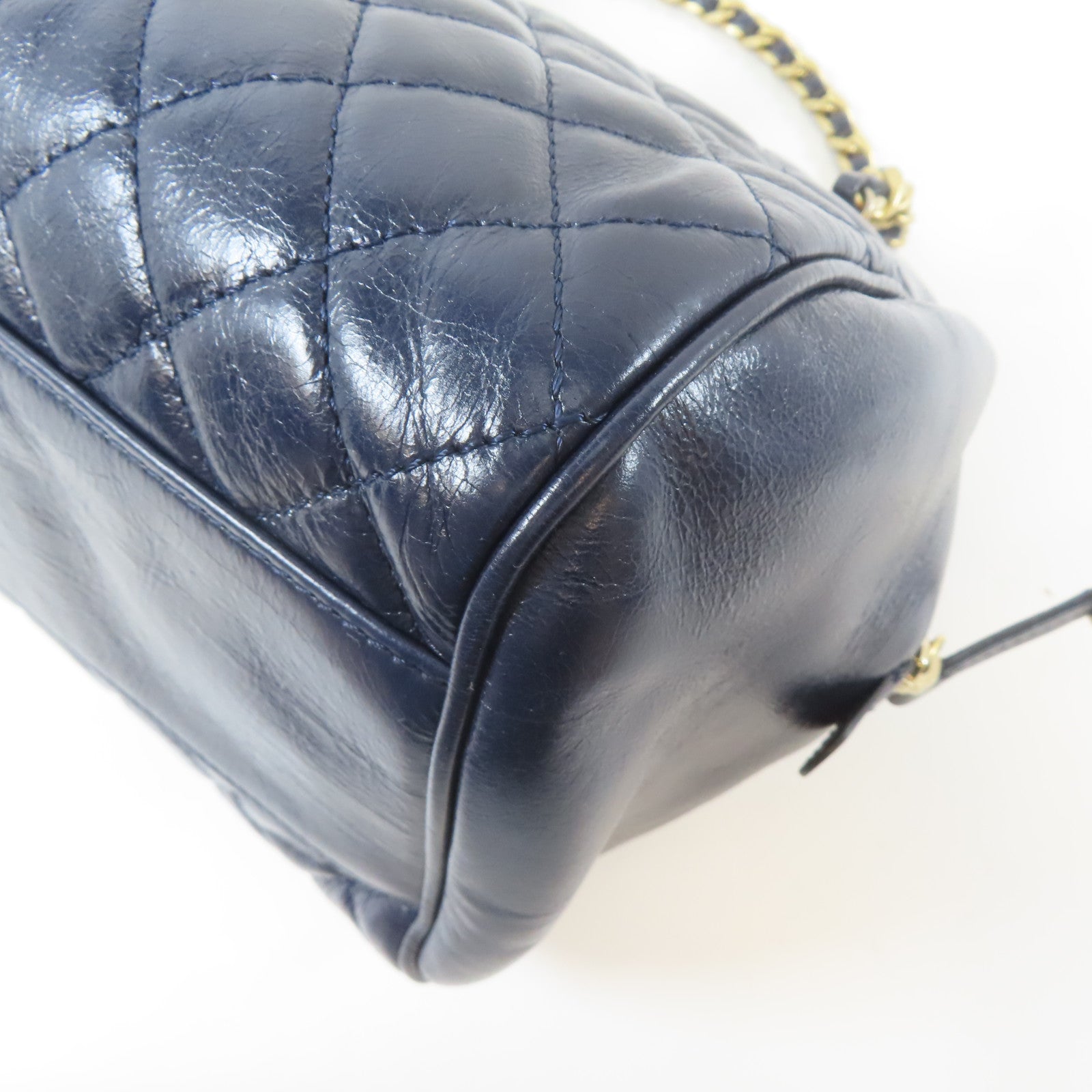 CHANEL 菱格牛皮皮革Coco Mark Chain Bag金扣鏈帶肩背袋深藍色