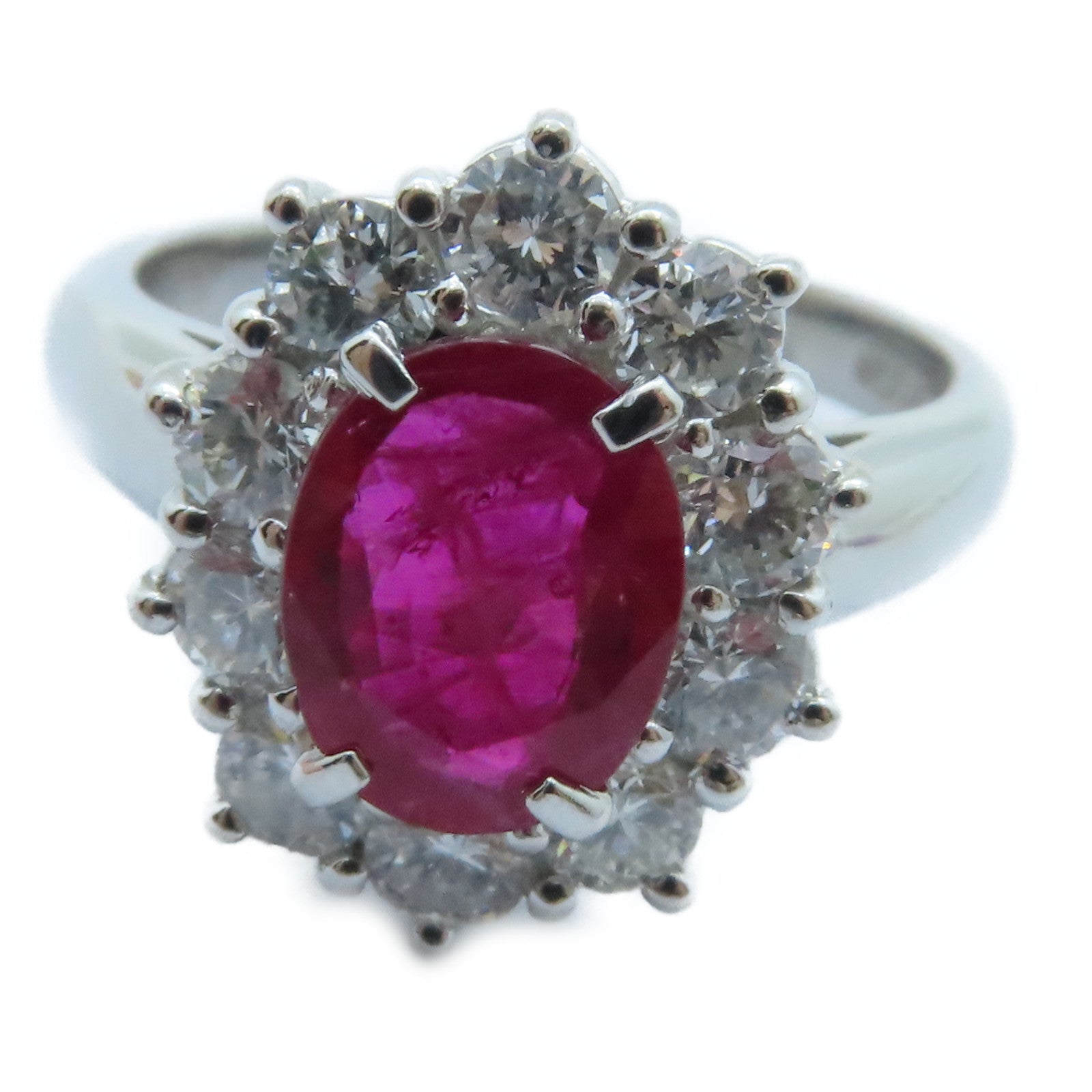 JEWELRY PT850鉑金Ruby Diamond Ring 1.32ct紅寶石/0.89ct鑽石戒指US#5.5