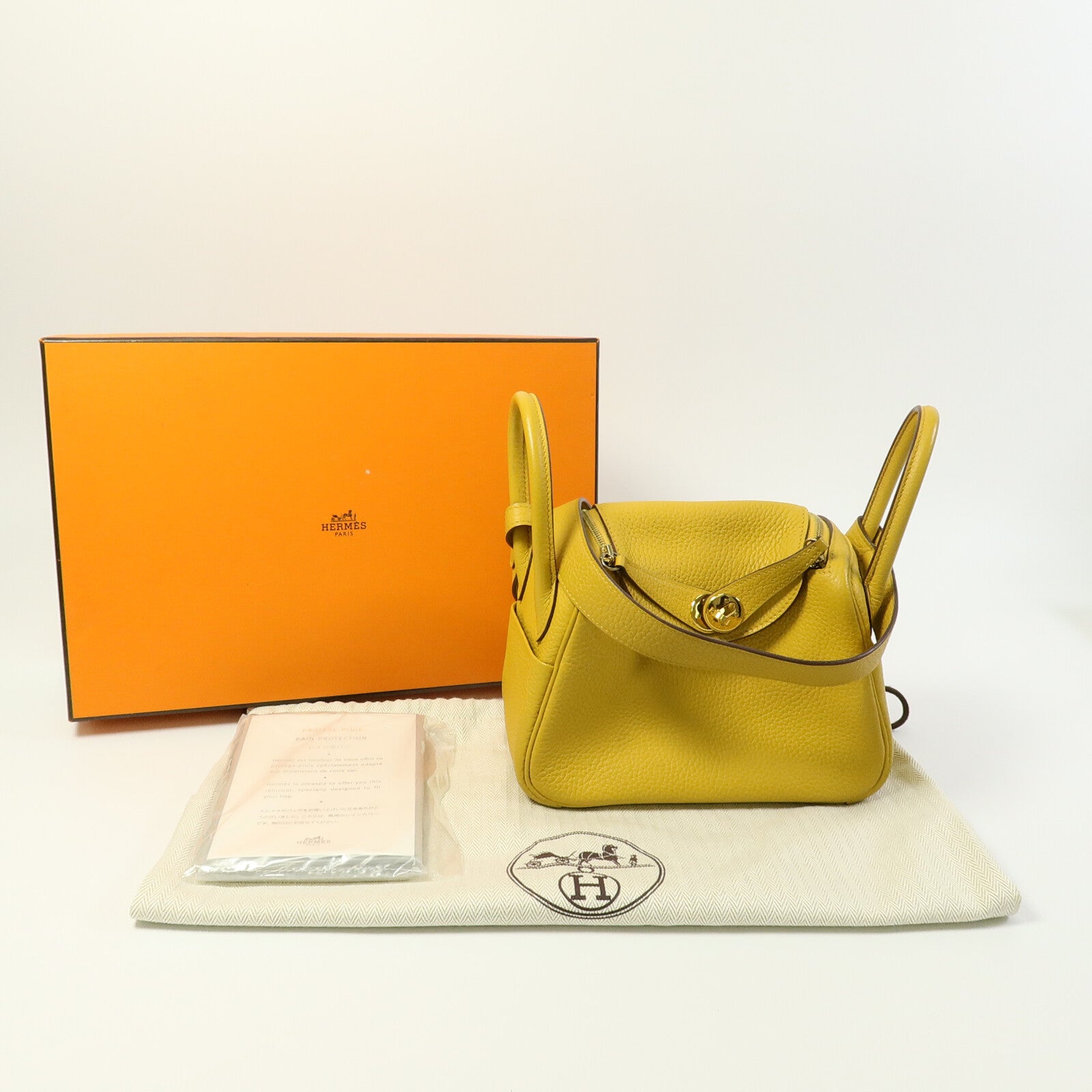 HERMES Clemence皮革Mini Lindy手挽肩背兩用袋Jaune Ambre