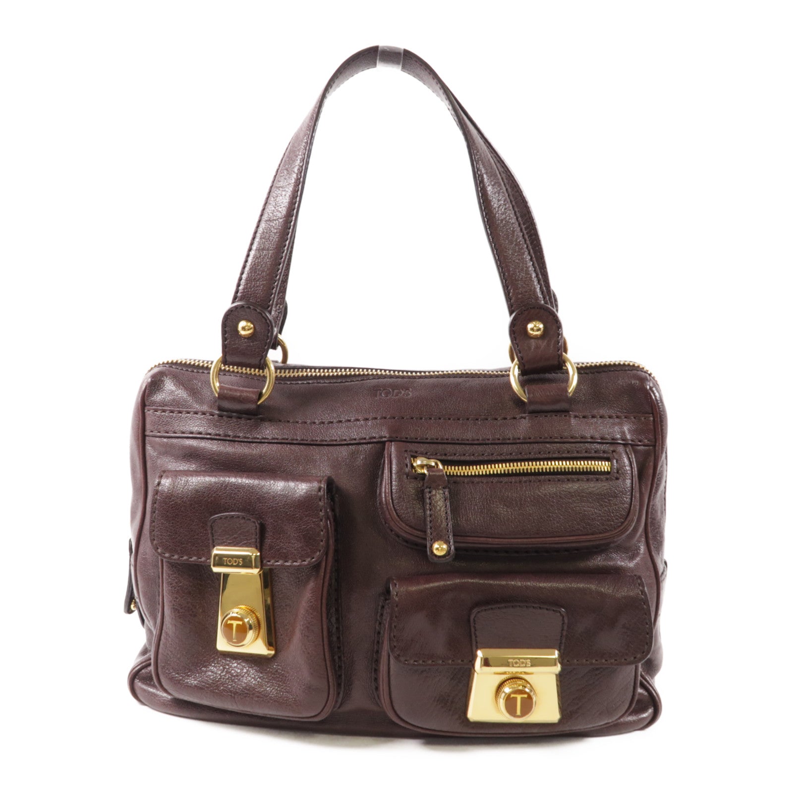 TOD'S GHW Handbag Calfskin Leather Brown