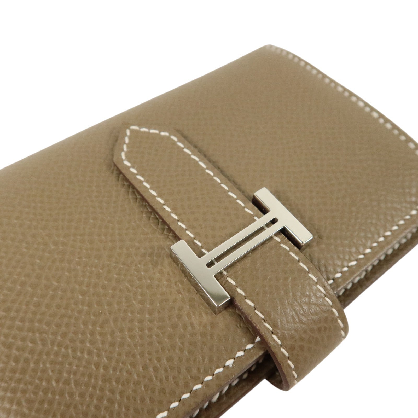 HERMES Epsom皮革Bearn Mini Wallet銀扣錢包Etoupe