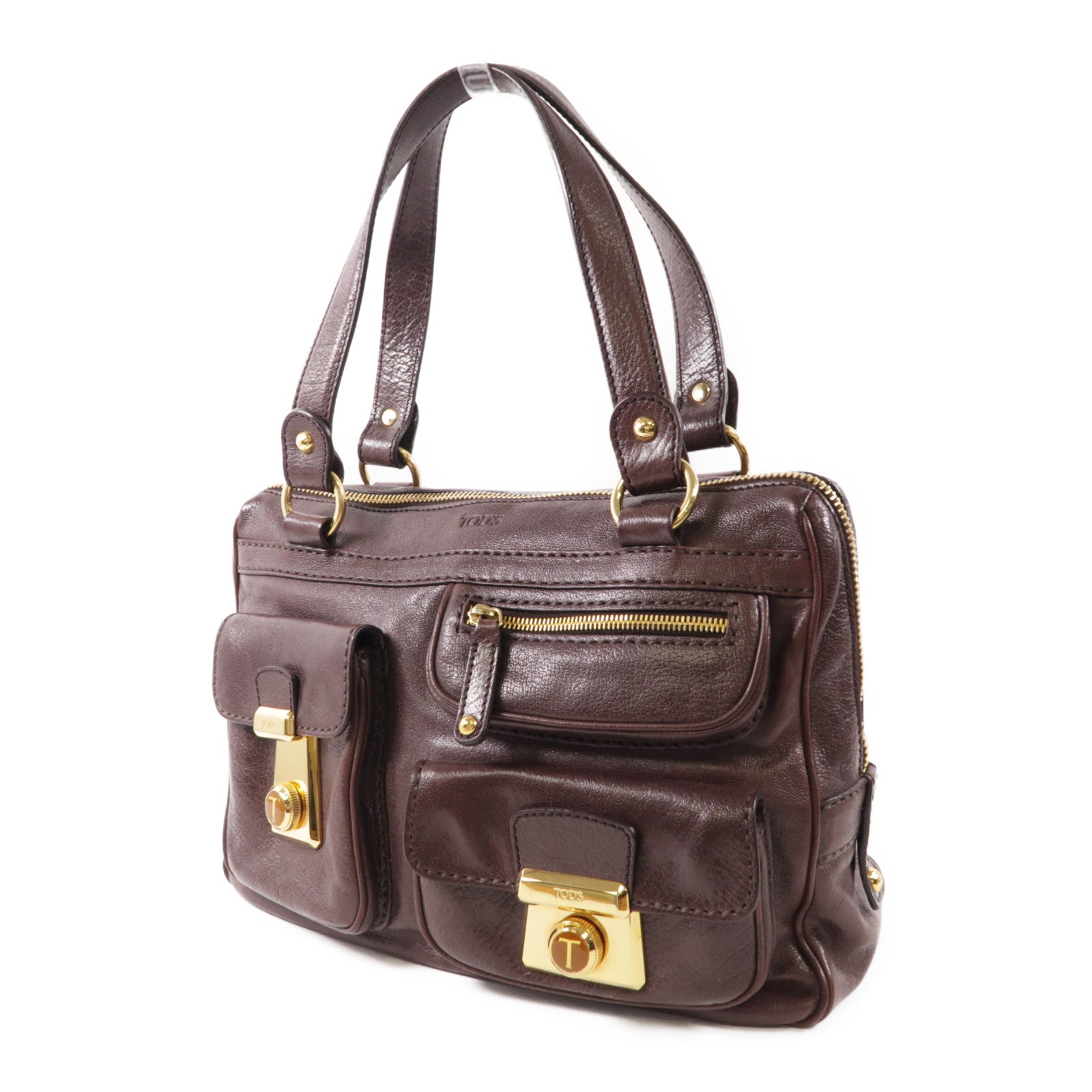 TOD'S GHW Handbag Calfskin Leather Brown