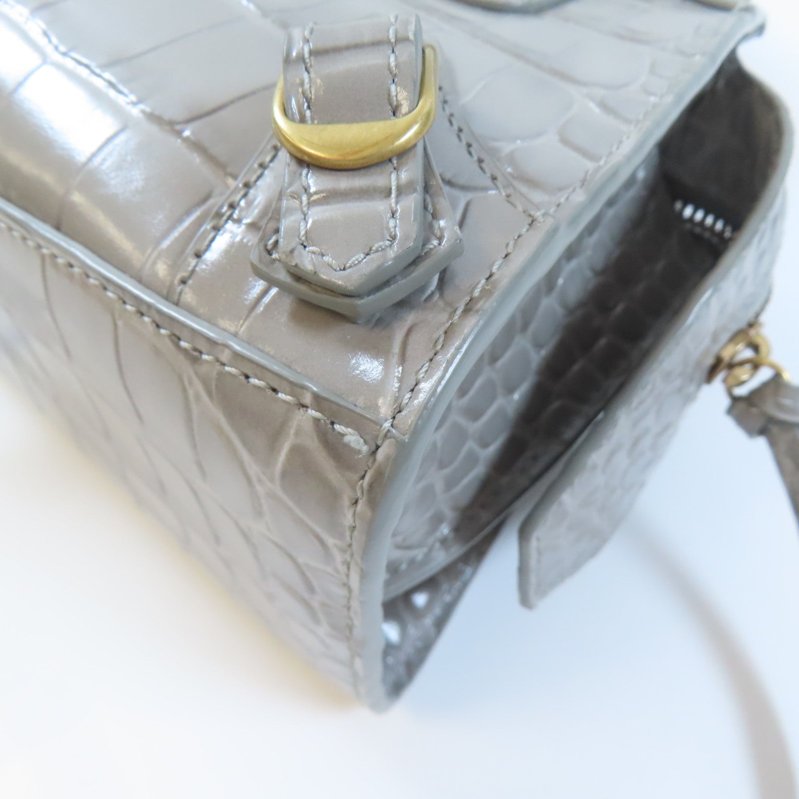 BALENCIAGA 牛皮皮革Neo Classic Mini金扣手挽肩背兩用袋灰色