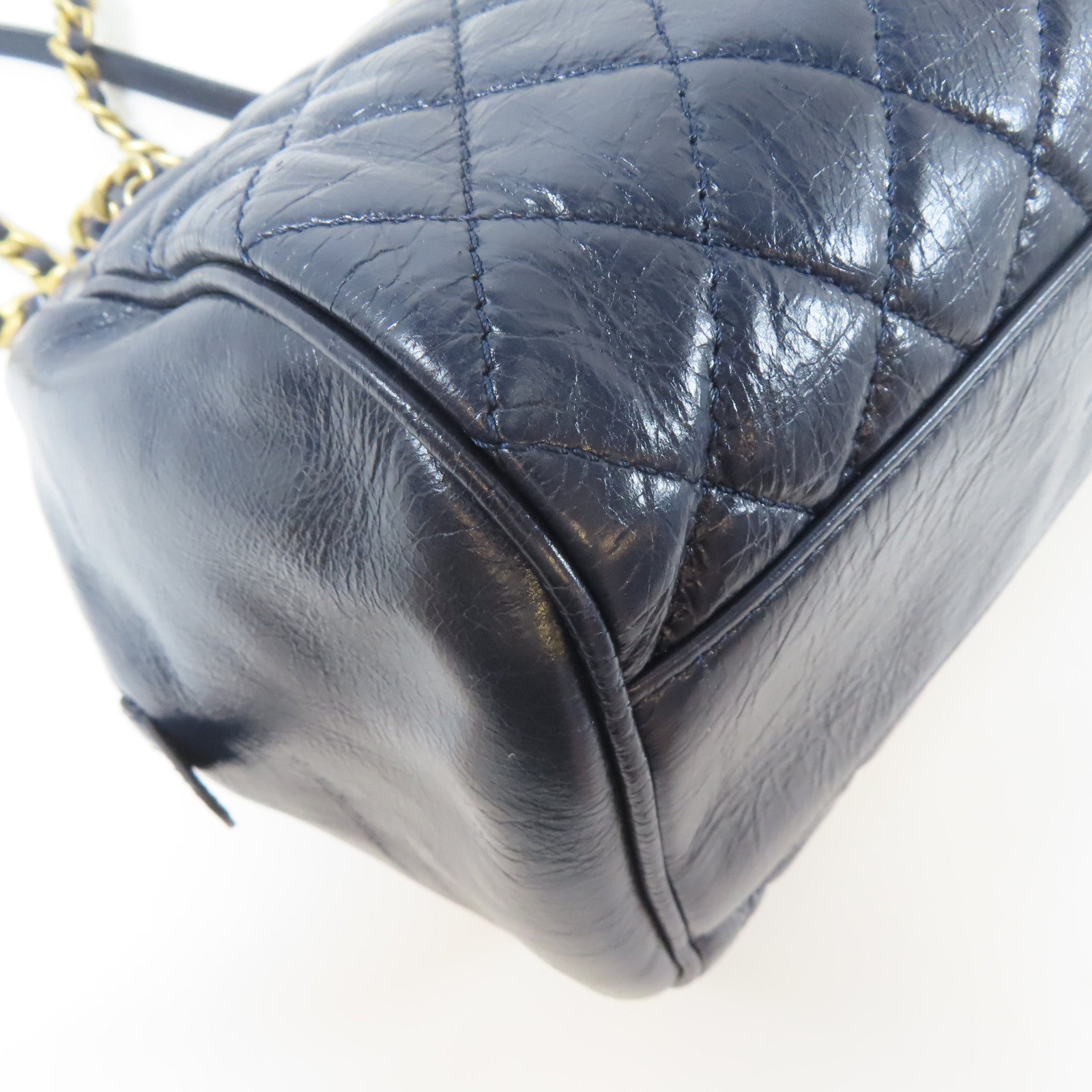 CHANEL 菱格牛皮皮革Coco Mark Chain Bag金扣鏈帶肩背袋深藍色