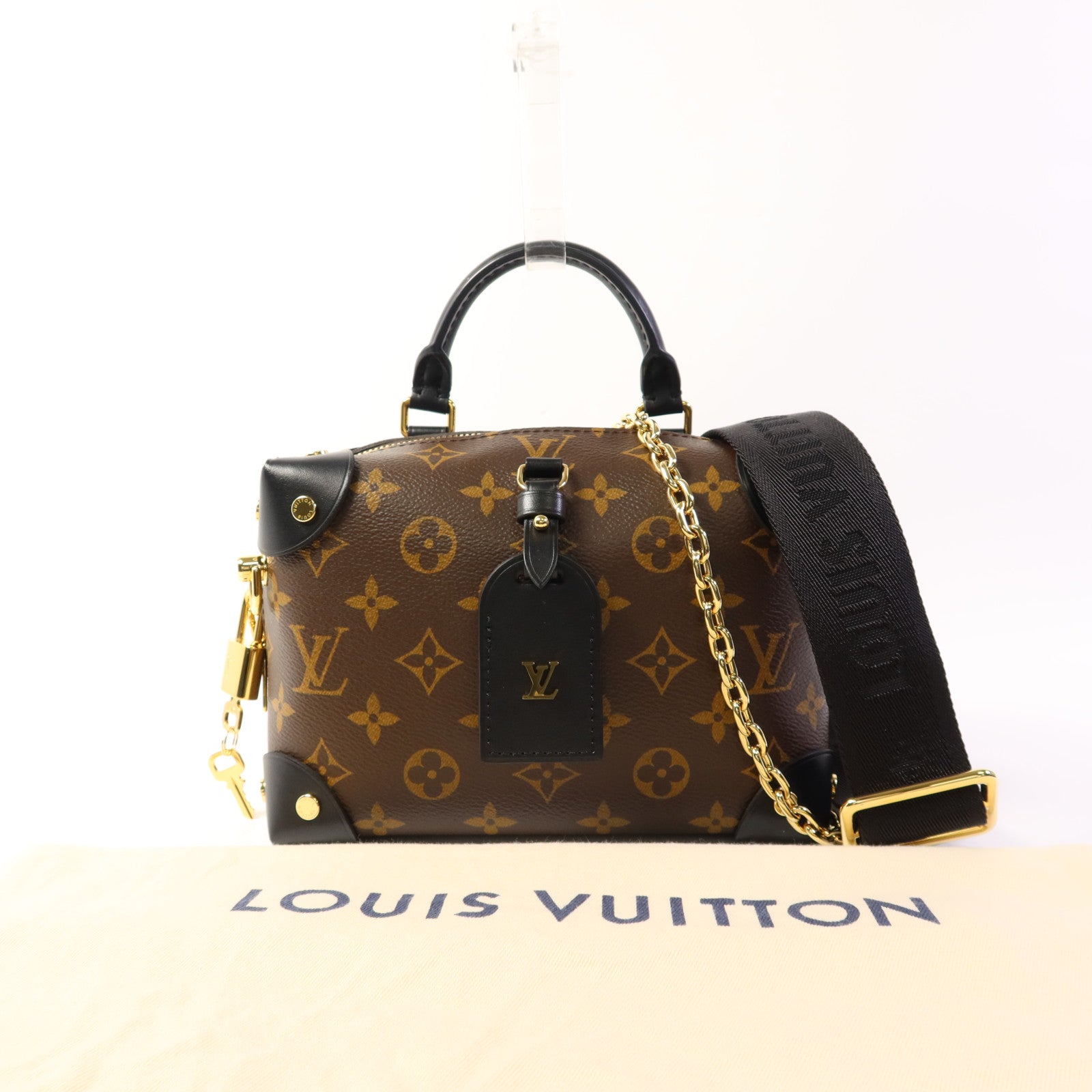 LOUIS VUITTON Monogram Petite Malle Souple金扣手挽肩背兩用袋棕色