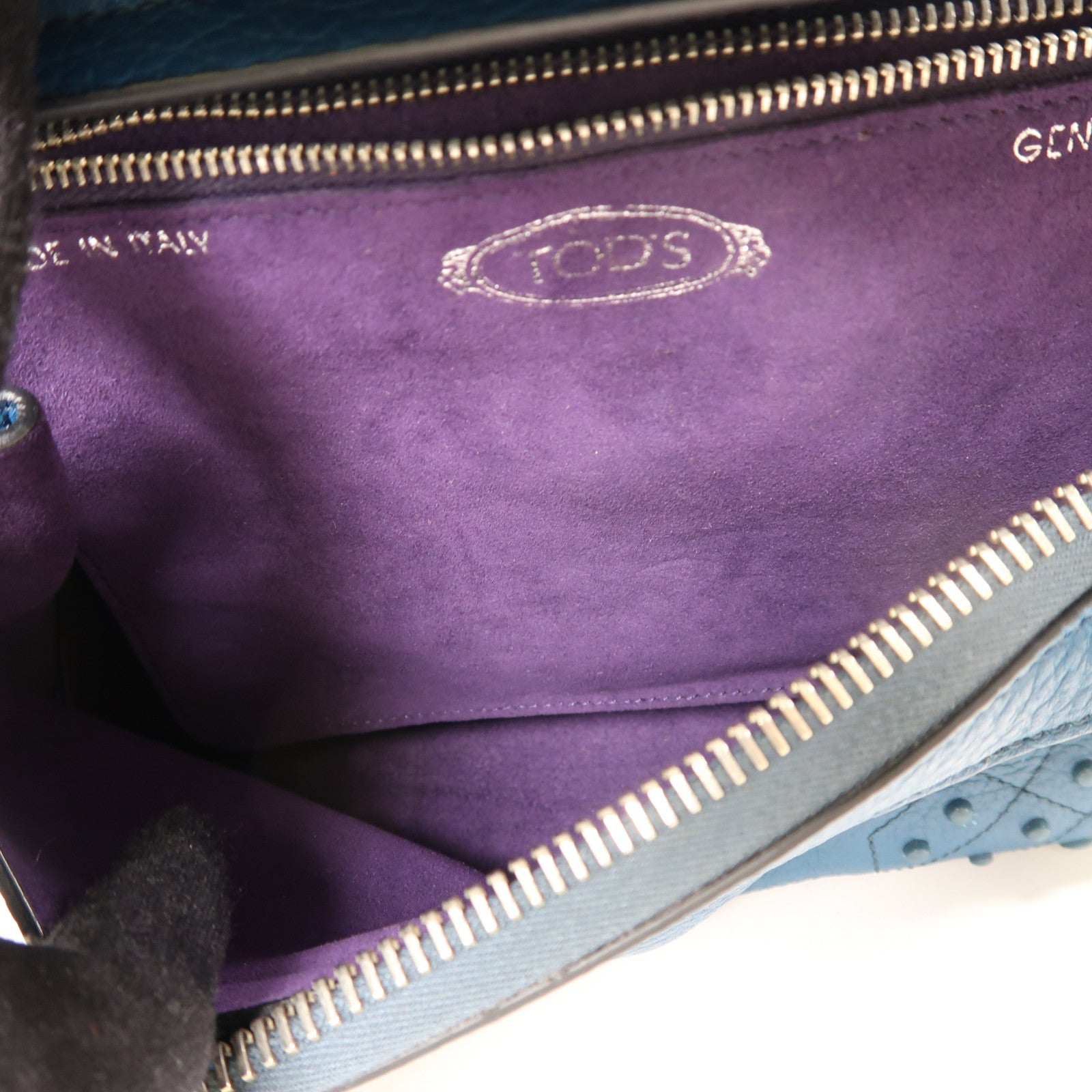 TOD'S 牛皮皮革Shoulder Bag銀扣手挽肩背兩用袋藍色