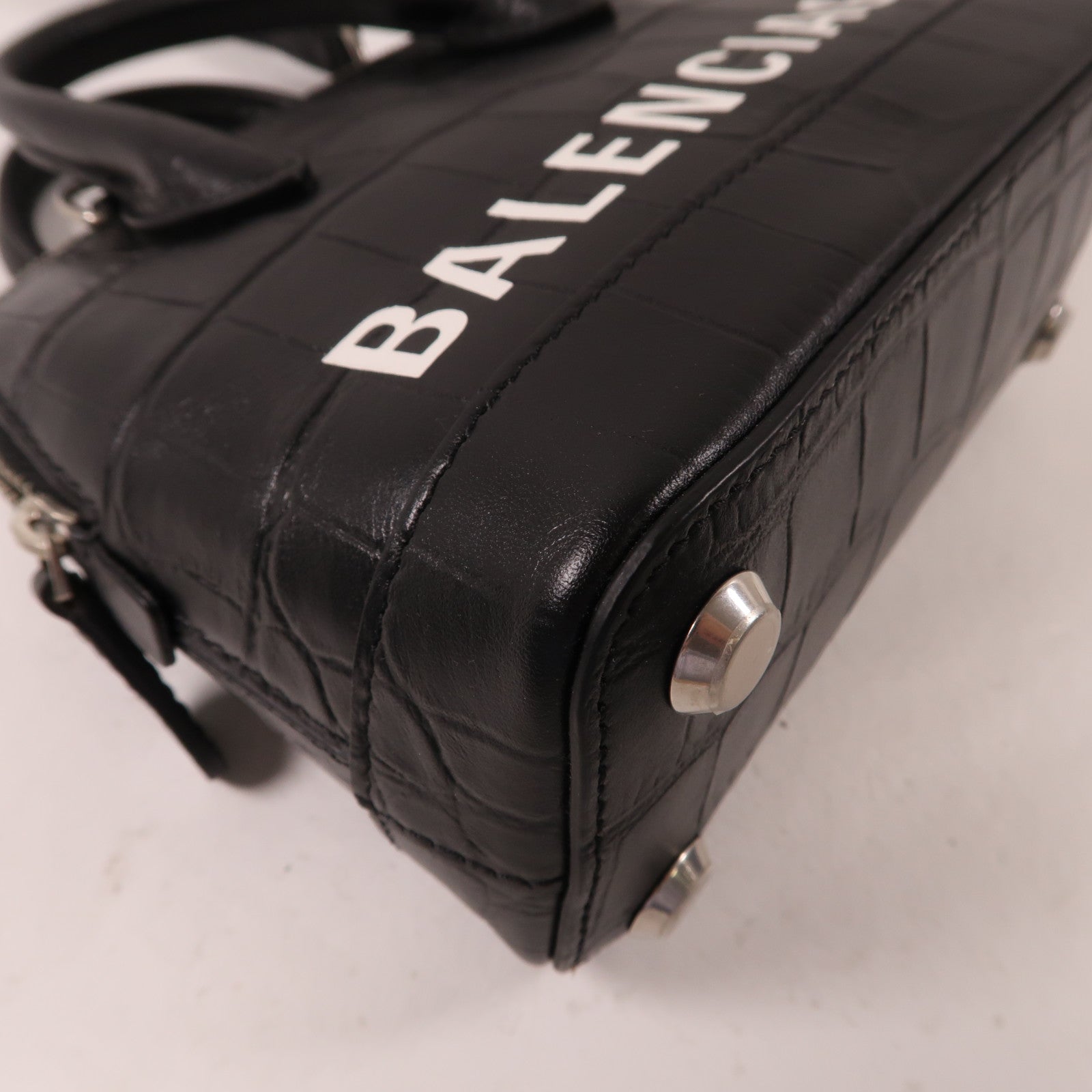 BALENCIAGA 牛皮皮革Ville銀扣手挽肩背兩用袋黑色