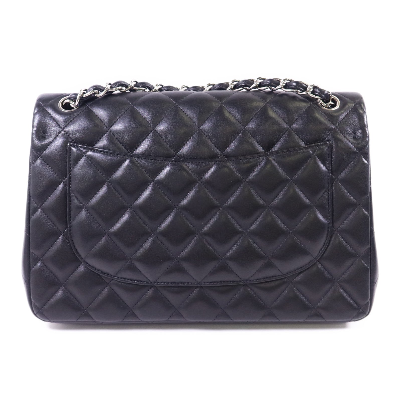 CHANEL 羊皮皮革Large Classic銀扣鏈帶手挽肩背兩用袋