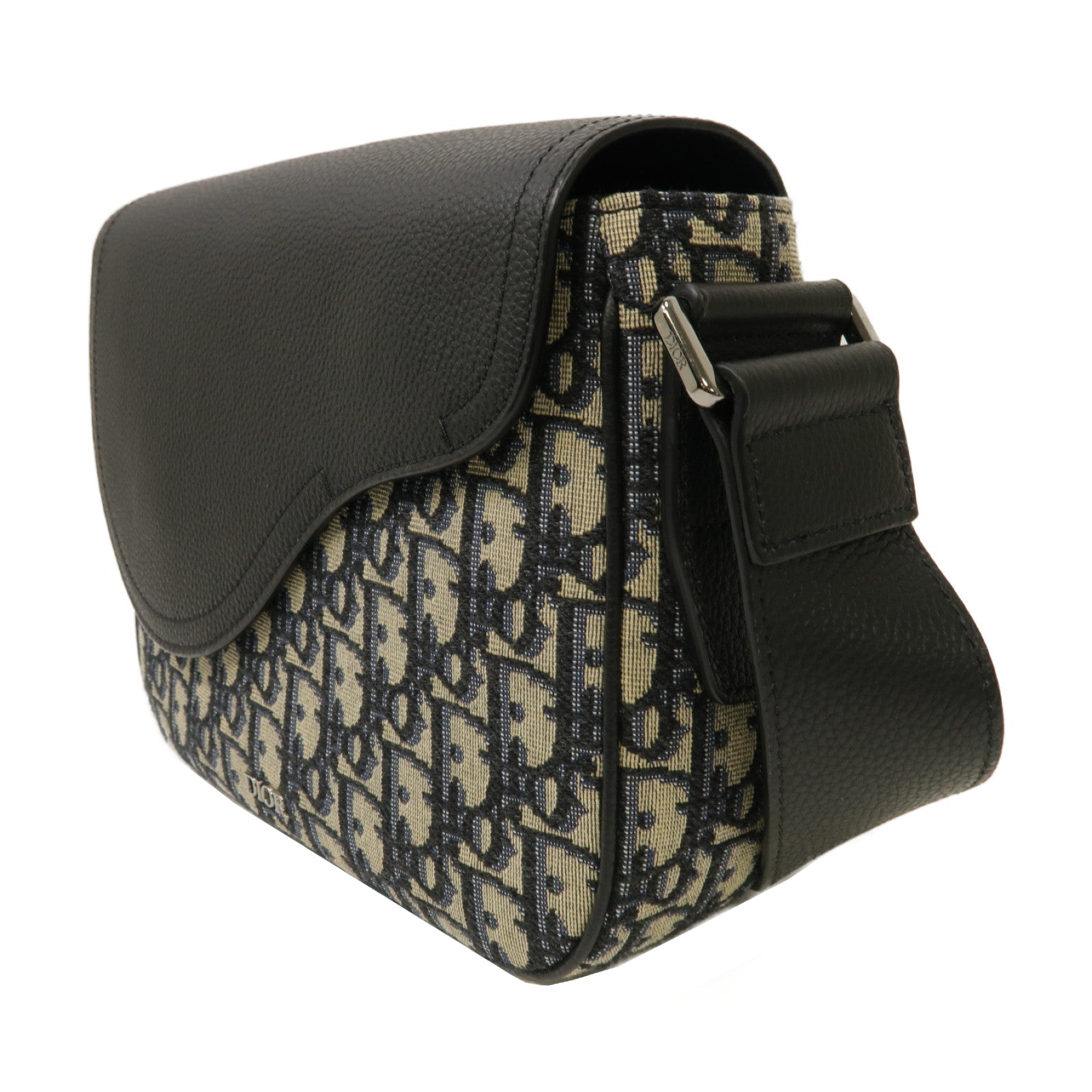 Dior 皮革/帆布Mini Saddle Messenger Bag銀扣肩背袋藍色