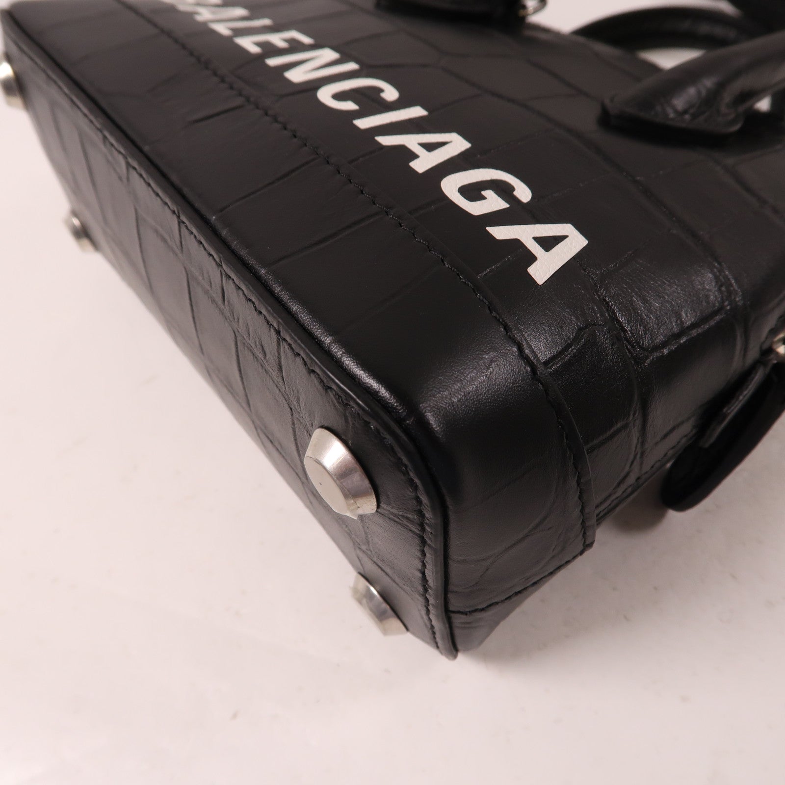 BALENCIAGA 牛皮皮革Ville銀扣手挽肩背兩用袋黑色