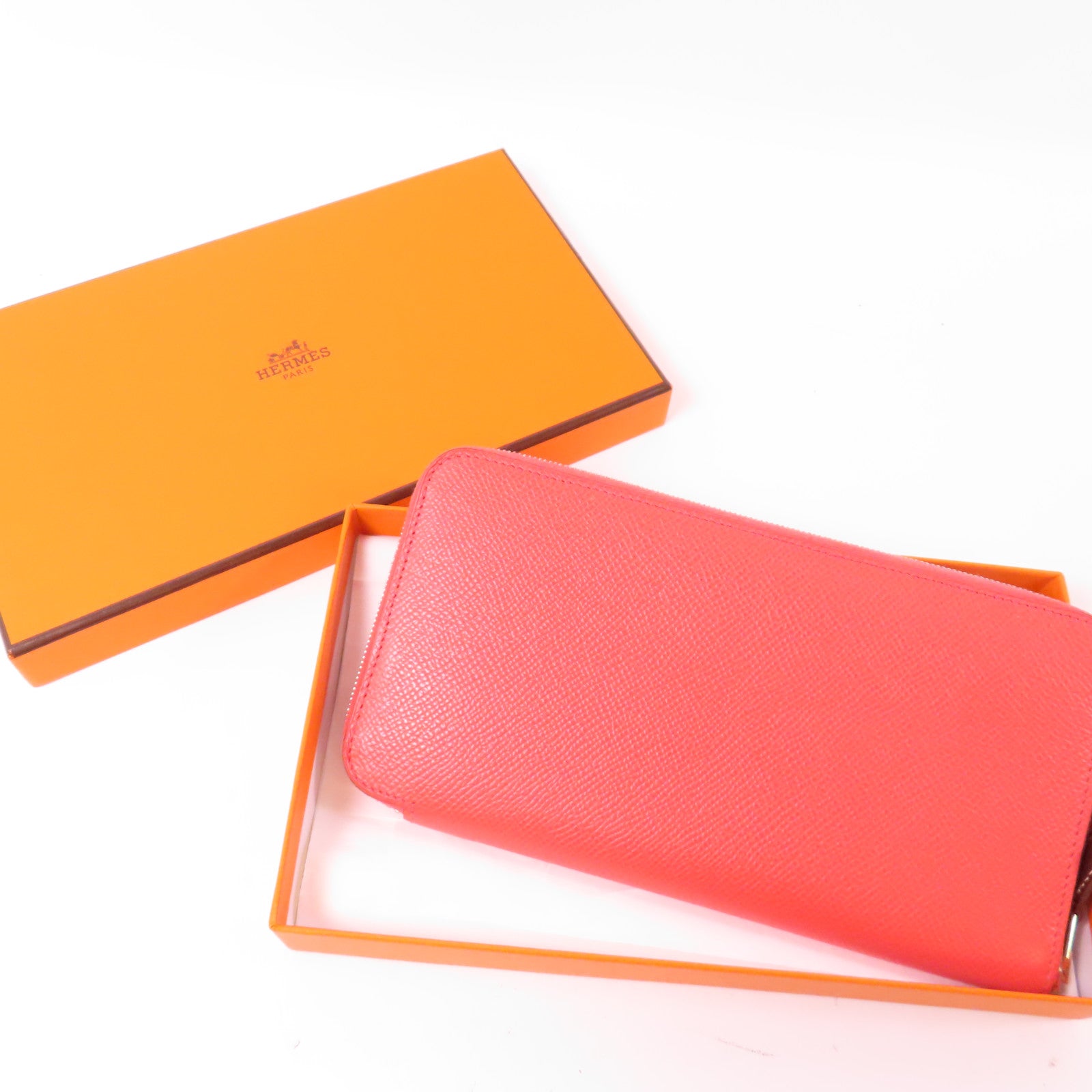 HERMES Veau Epsom皮革Silk In Classic Long Wallet銀扣長錢包粉紅色