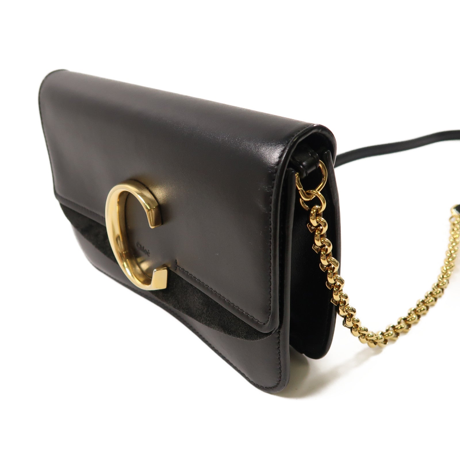 Chloe 牛皮皮革Shoulder Bag金扣鏈帶肩背袋黑色