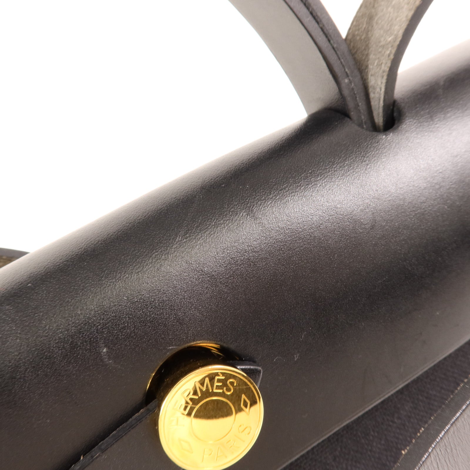 HERMES 帆布/皮革Herbag PM金扣手挽肩背兩用袋Noir