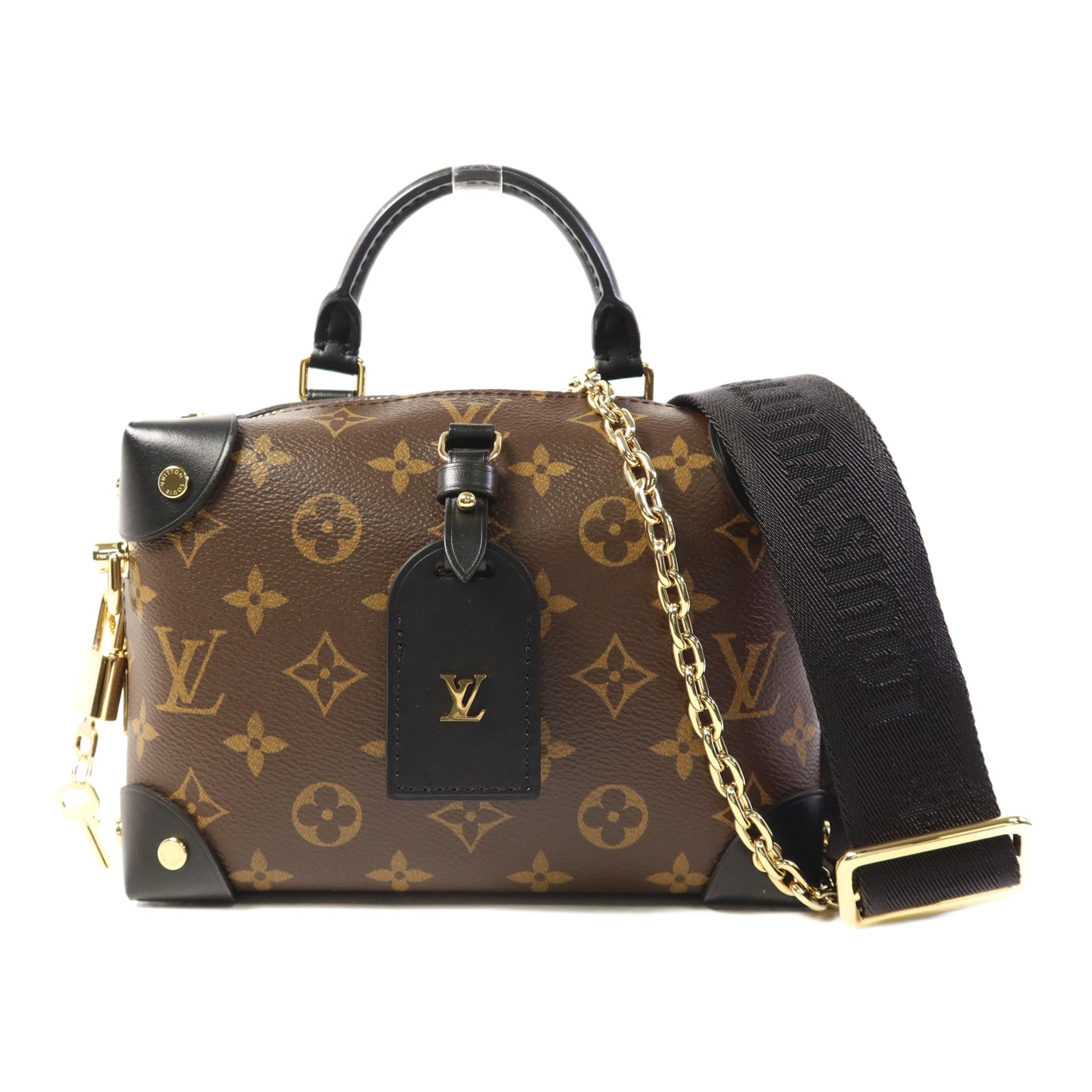 LOUIS VUITTON Monogram Petite Malle Souple金扣手挽肩背兩用袋棕色