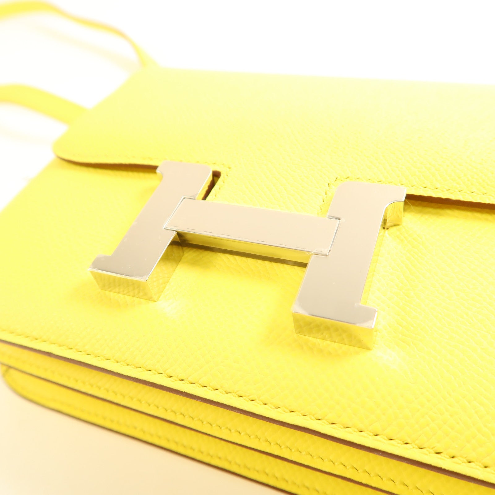 HERMES Epsom皮革Constance Mini 3銀扣肩背袋Jaune Citron
