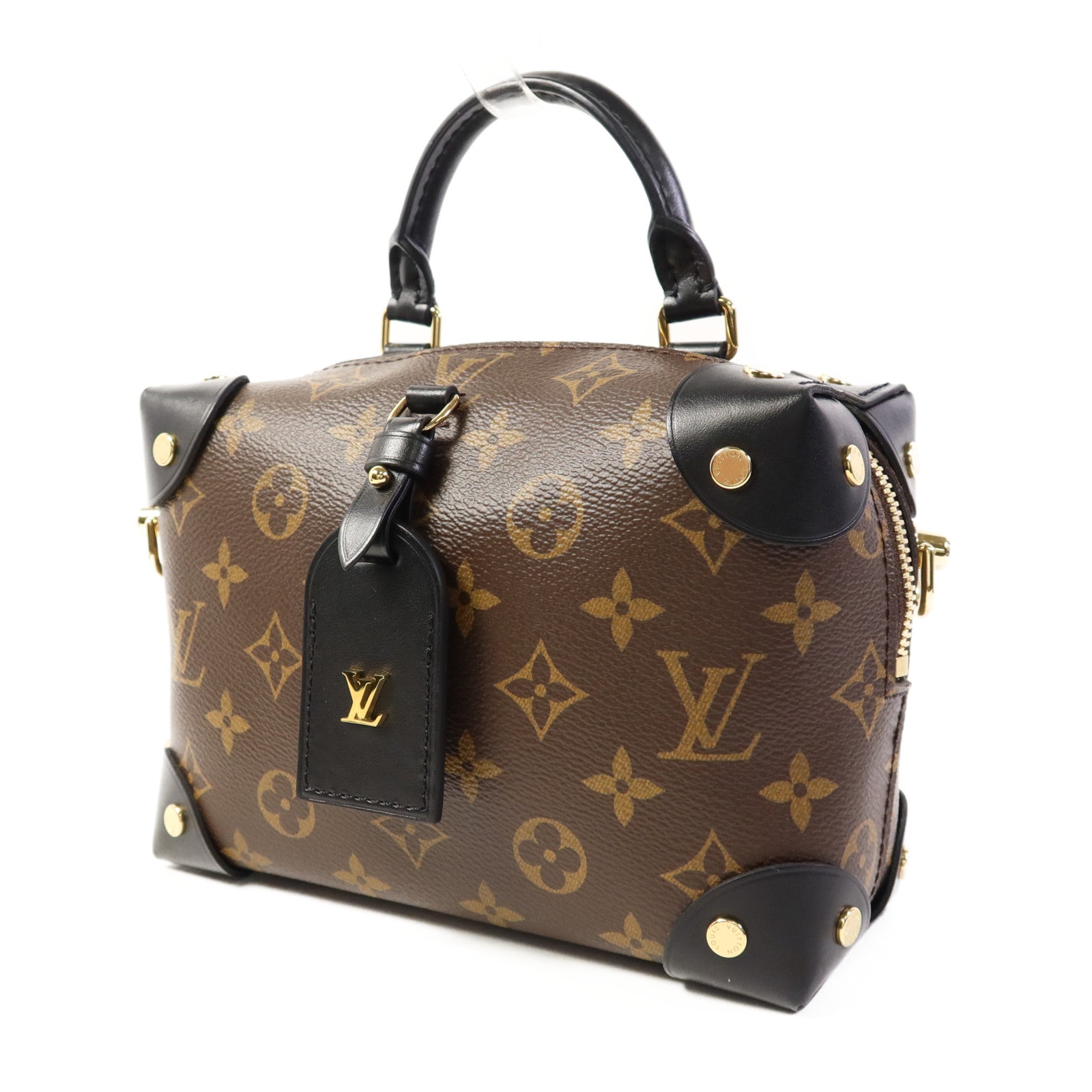 LOUIS VUITTON Monogram Petite Malle Souple金扣手挽肩背兩用袋棕色