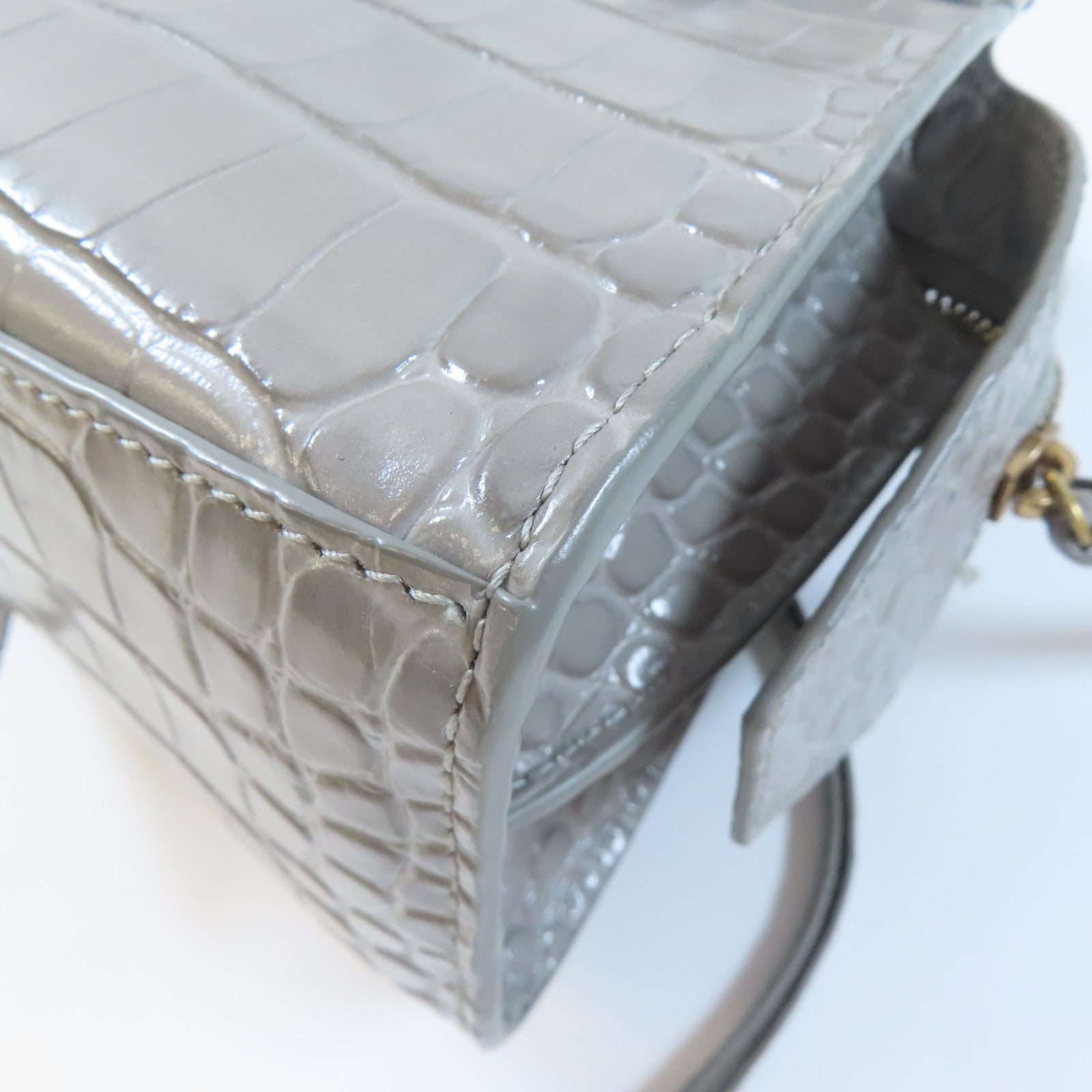 BALENCIAGA 牛皮皮革Neo Classic Mini金扣手挽肩背兩用袋灰色