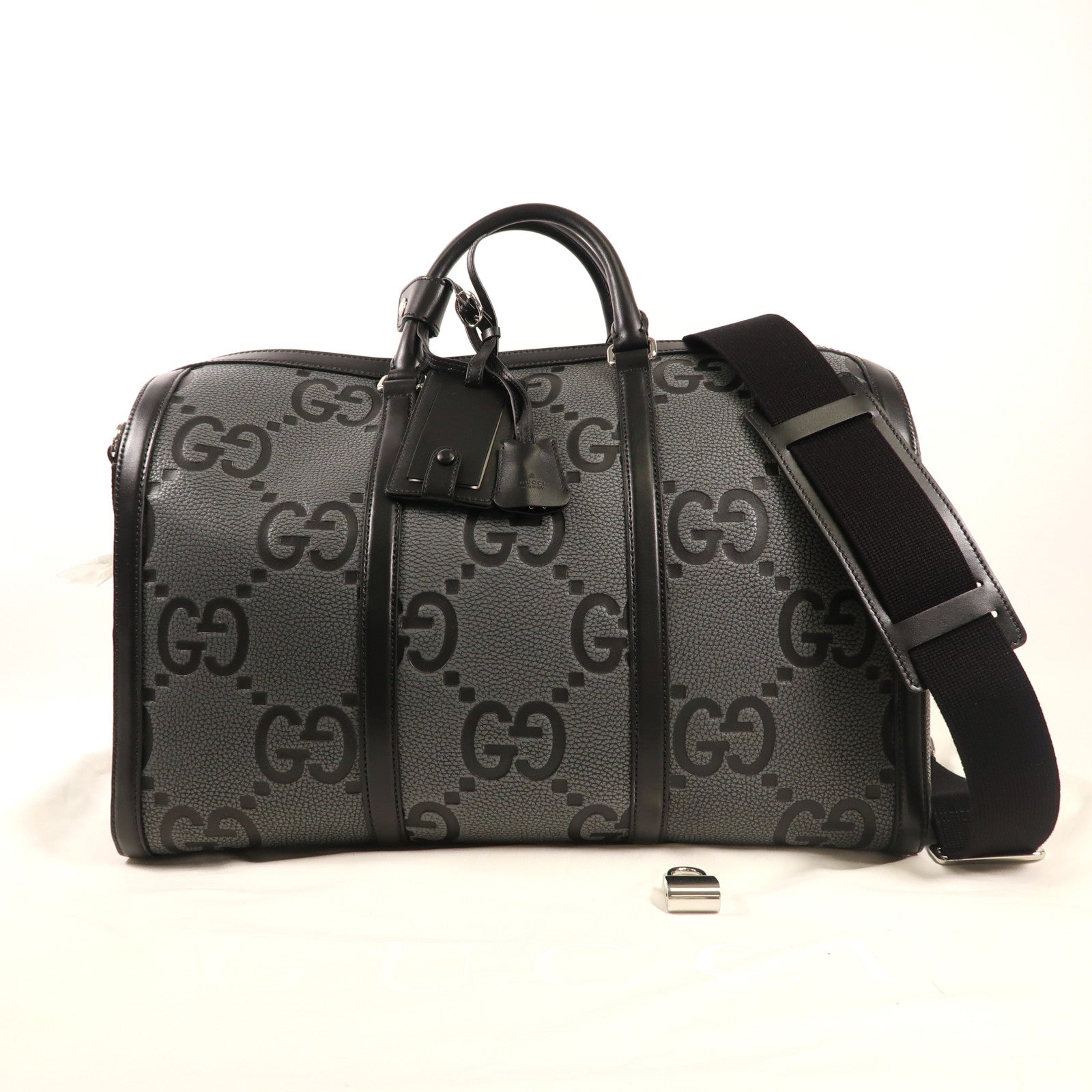 GUCCI GG SHW Boston Bag 2 Way Shoulder Handbag 725282H Calfskin Grey/Black