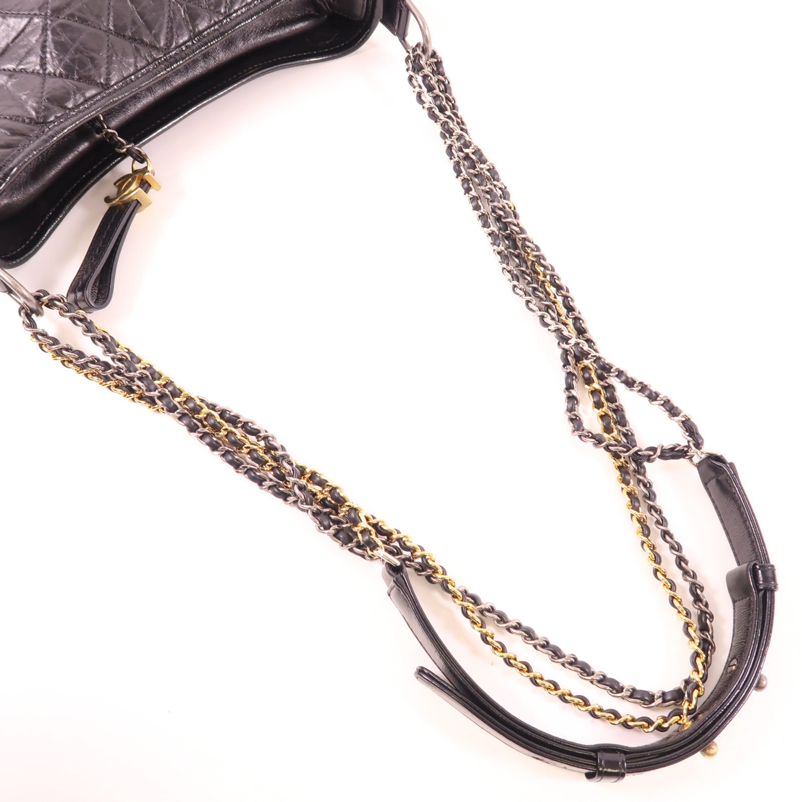 CHANEL CC Gabrielle Small Chain Shoulder Bag Calfskin Leather Black