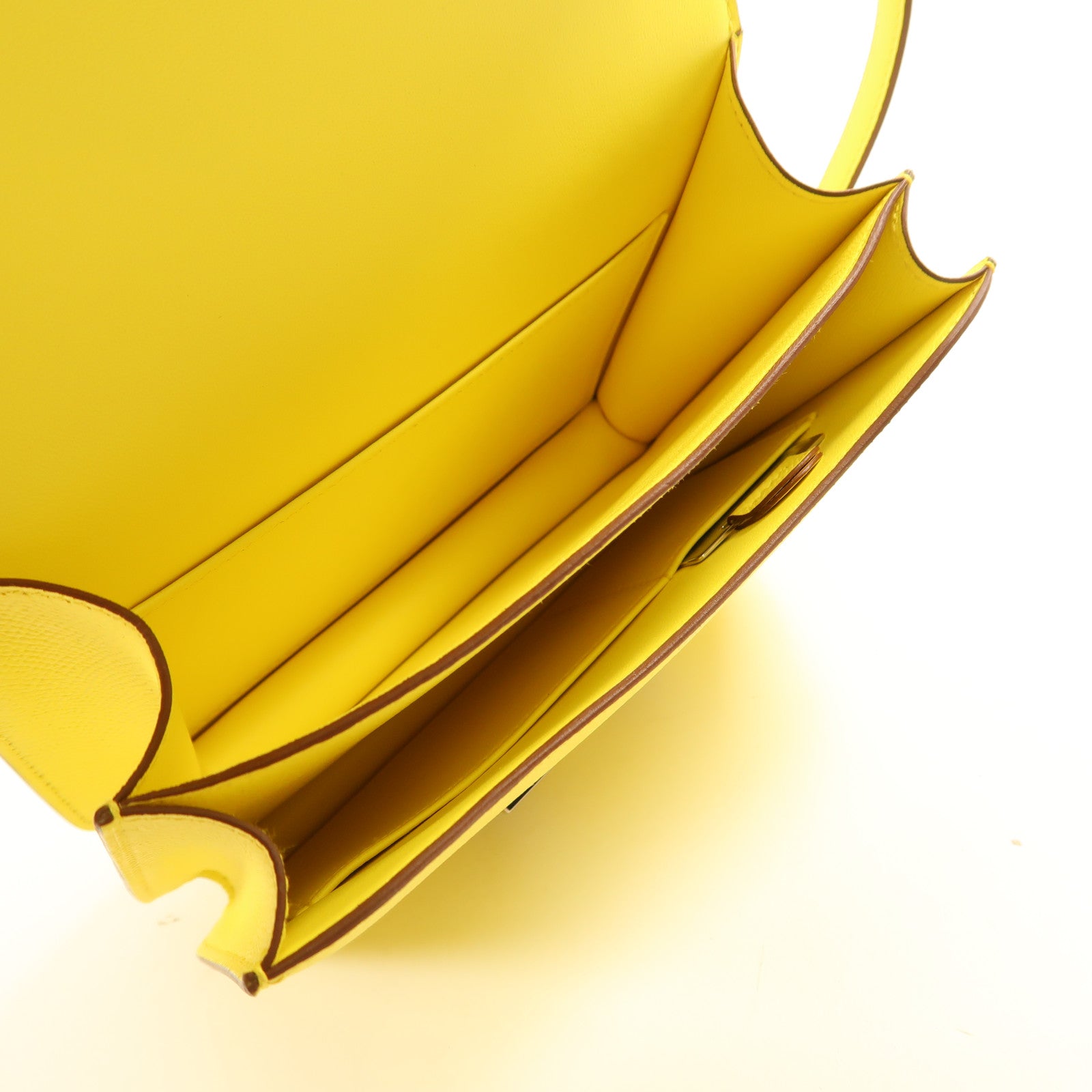 HERMES Epsom皮革Constance Mini 3銀扣肩背袋Jaune Citron