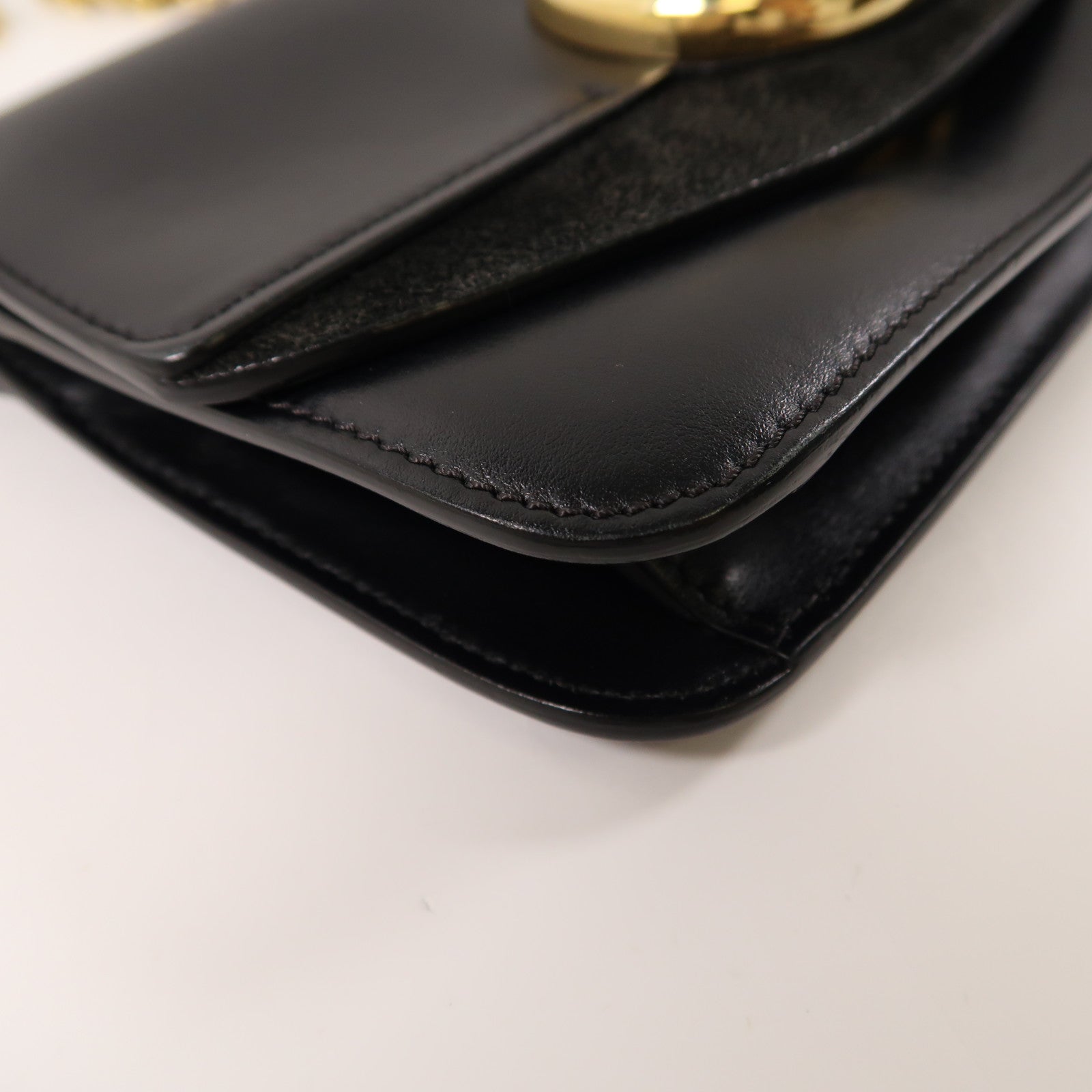 Chloe 牛皮皮革Shoulder Bag金扣鏈帶肩背袋黑色
