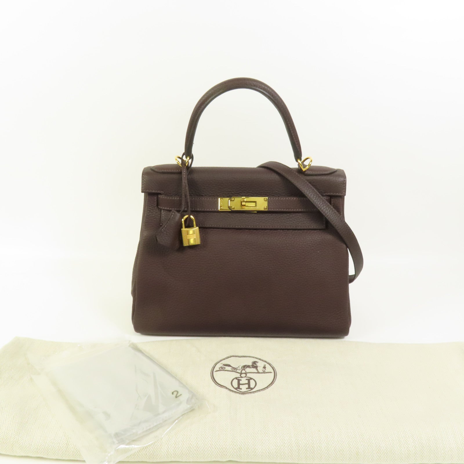HERMES Togo皮革Kelly 28金扣手挽肩背兩用袋Rouge Sellier