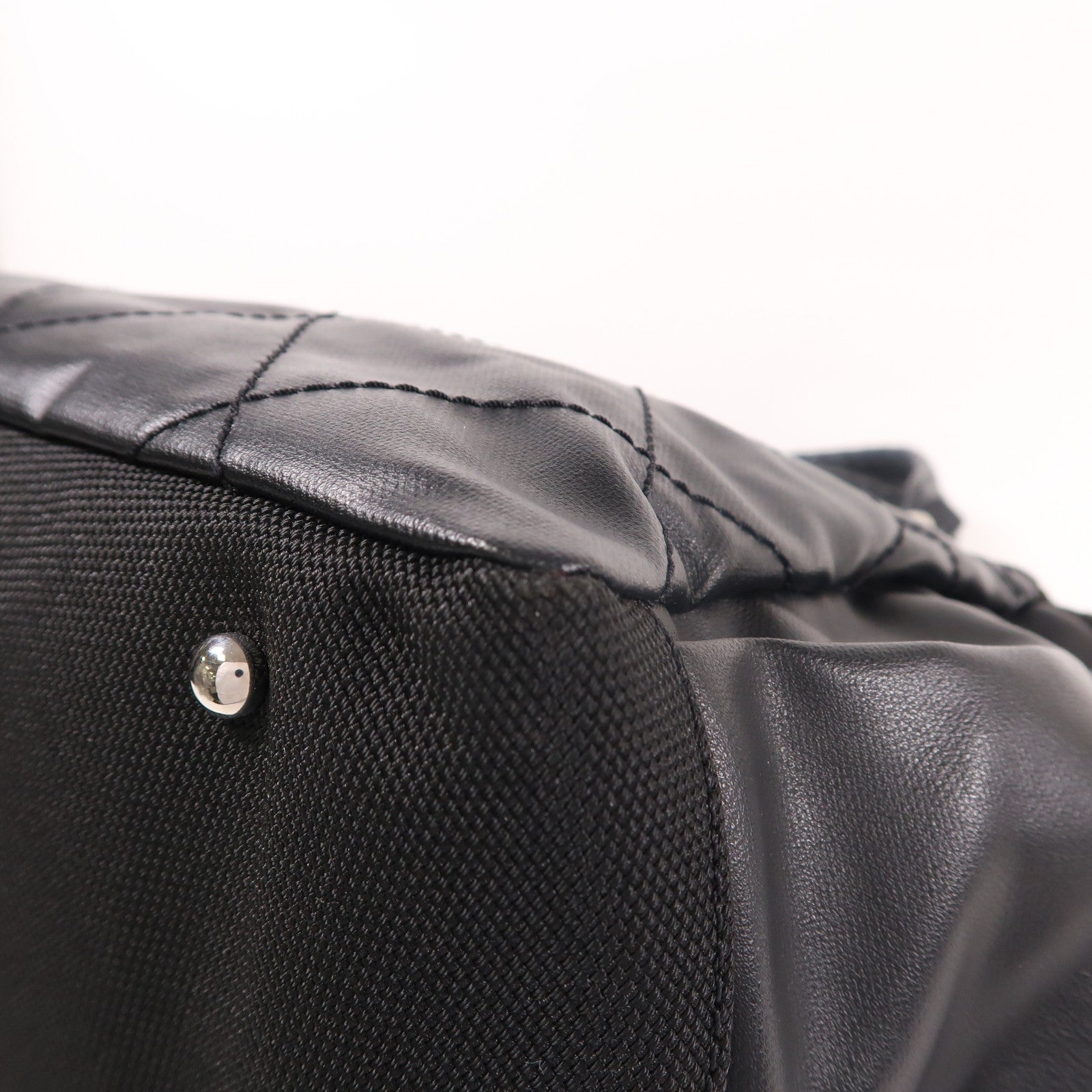 CHANEL 塗層帆布/皮革Tote Bag銀扣肩背袋