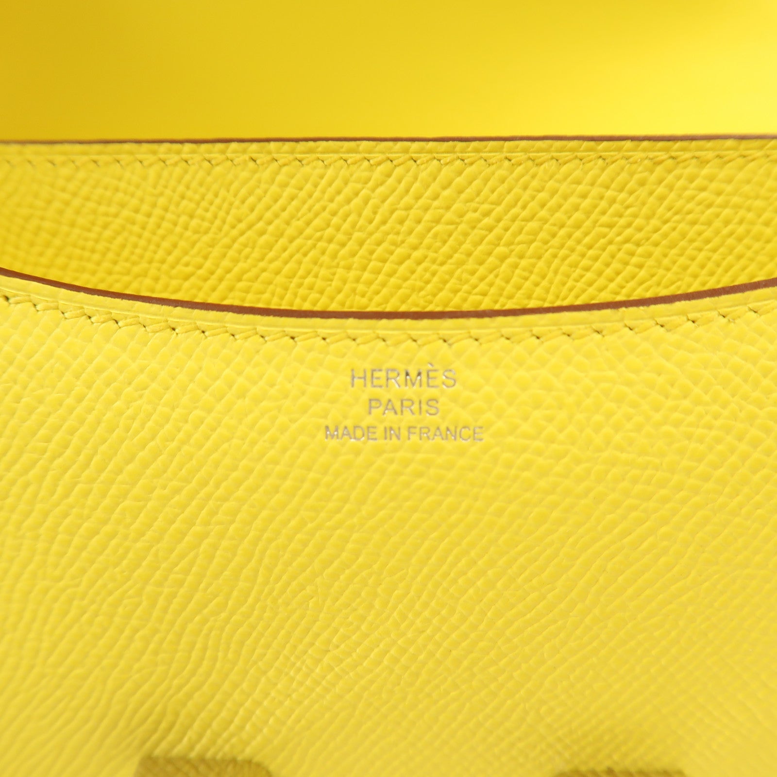HERMES Epsom皮革Constance Mini 3銀扣肩背袋Jaune Citron