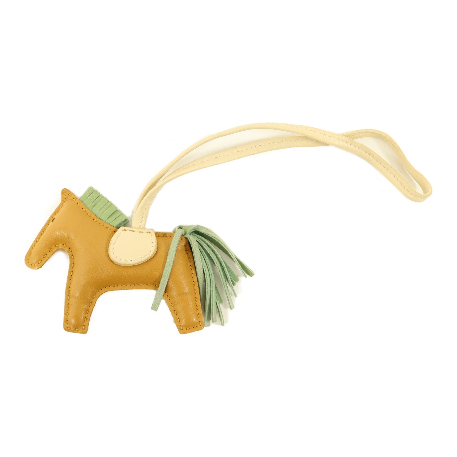 HERMES Milo皮革Rodeo PM掛飾Sesame/Vert Criquet