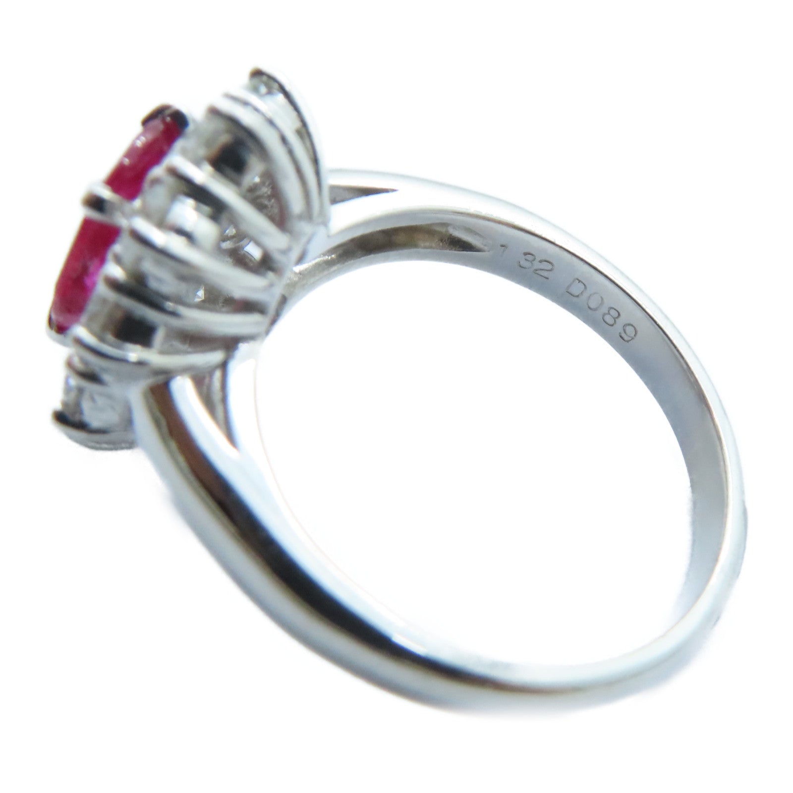 JEWELRY PT850鉑金Ruby Diamond Ring 1.32ct紅寶石/0.89ct鑽石戒指US#5.5