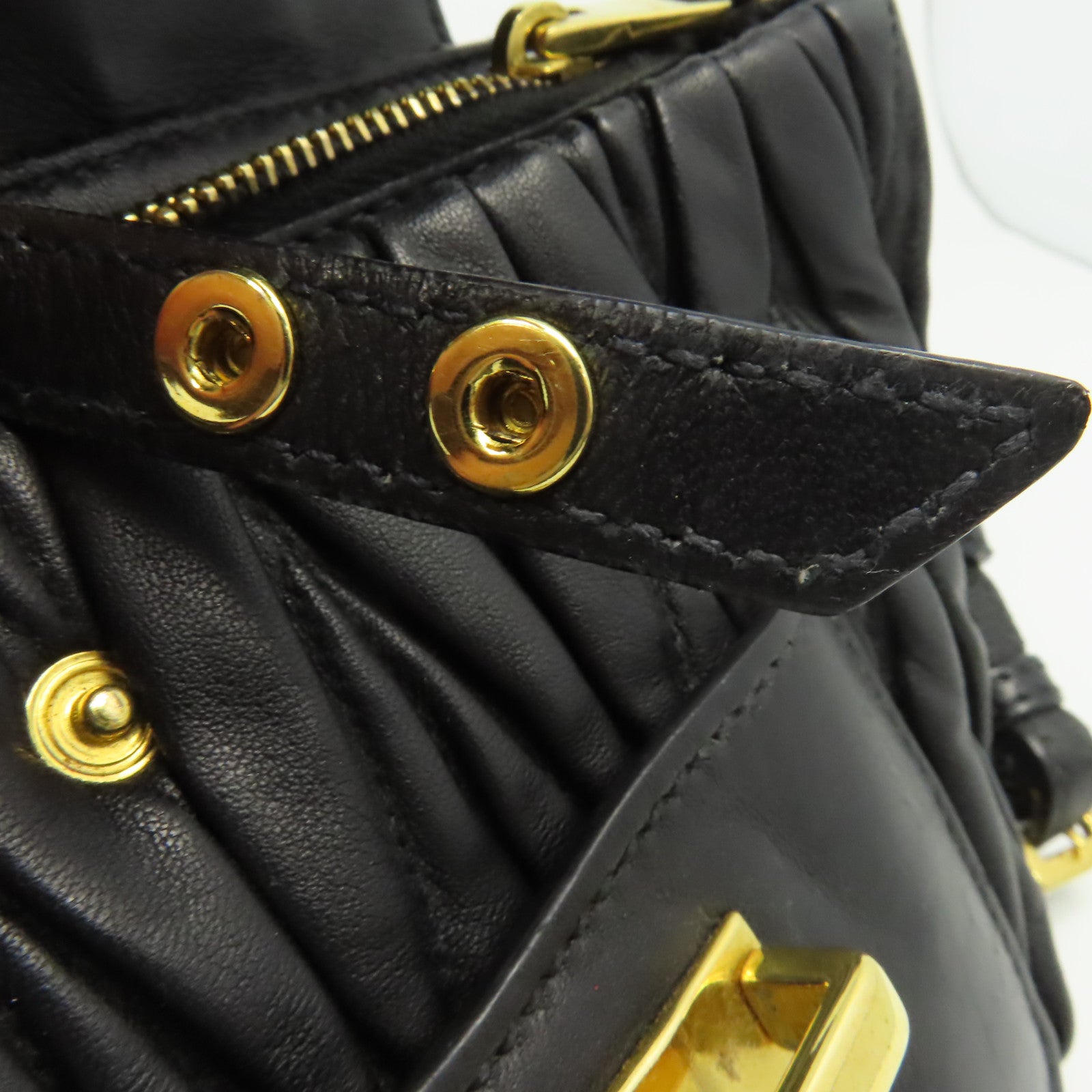 Miu Miu 牛皮皮革2Way Shoulder Bag金扣手挽肩背兩用袋黑色