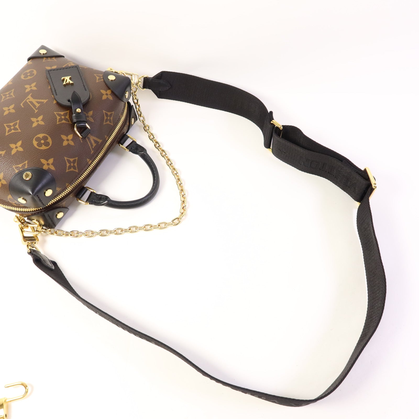 LOUIS VUITTON Monogram Petite Malle Souple金扣手挽肩背兩用袋棕色